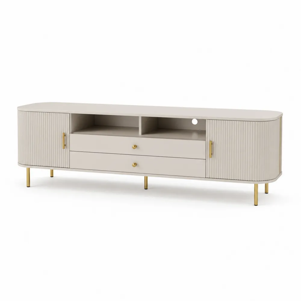 Mueble de TV de MDF en Beige con Detalles Dorados-Cosyloftea
