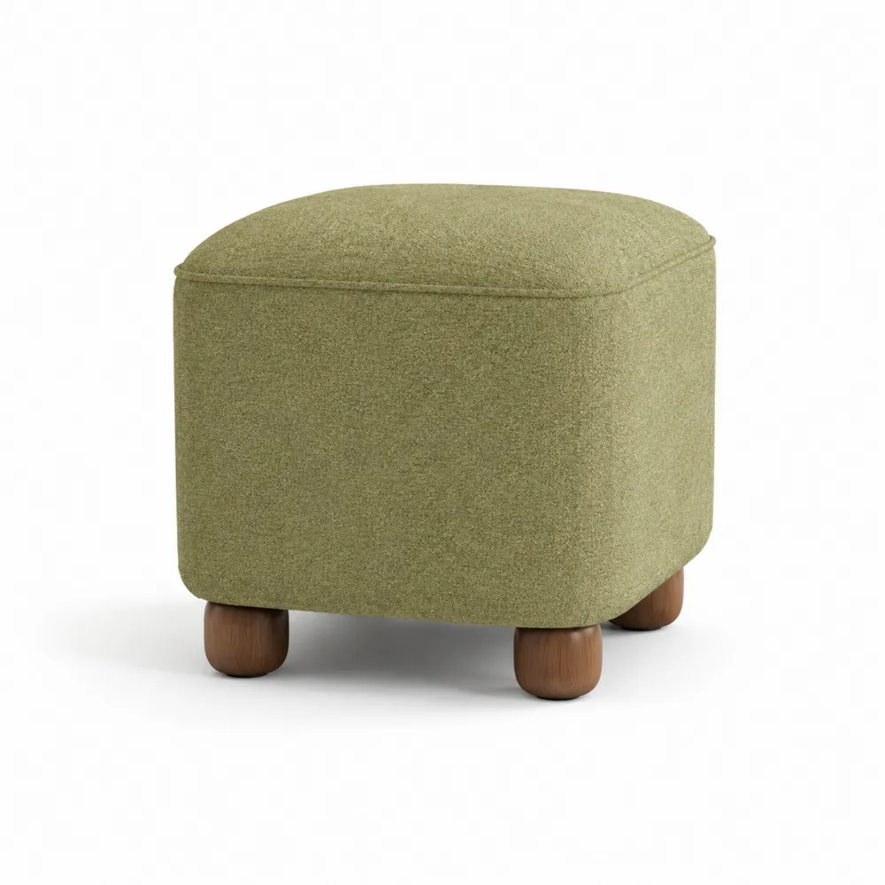 Taburete de poliéster verde con patas de madera 40x40x45 cm-Cosyloftea