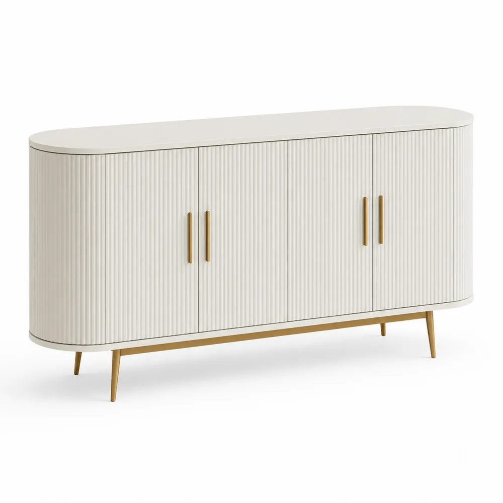 Aparador de Madera MDF con Patas de Metal Doradas 160x40x75 cm-Cosyloftea
