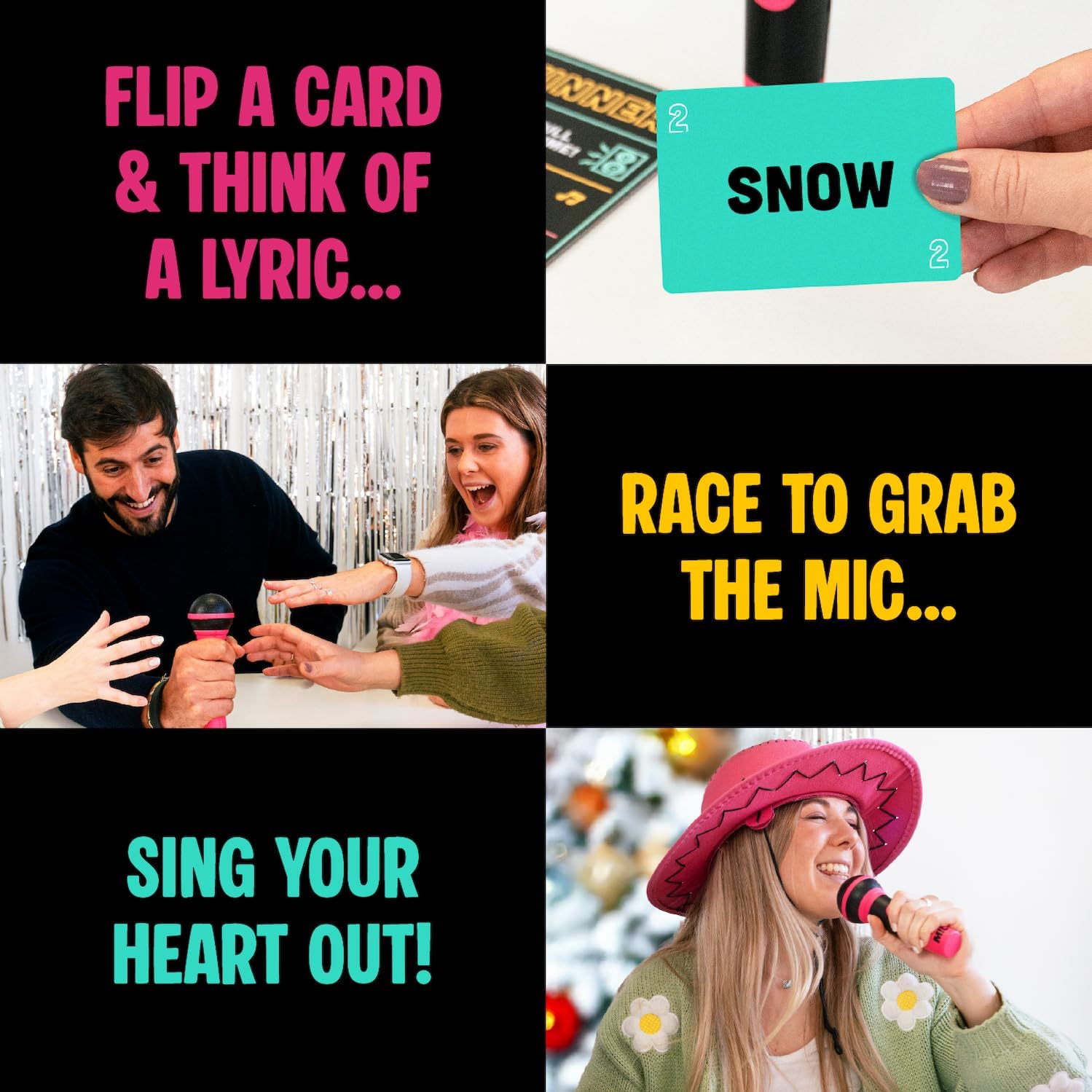 Grab The Mic Family Karaoke Game – Fun Party Board Game with Foam Microphone for Kids & Adults