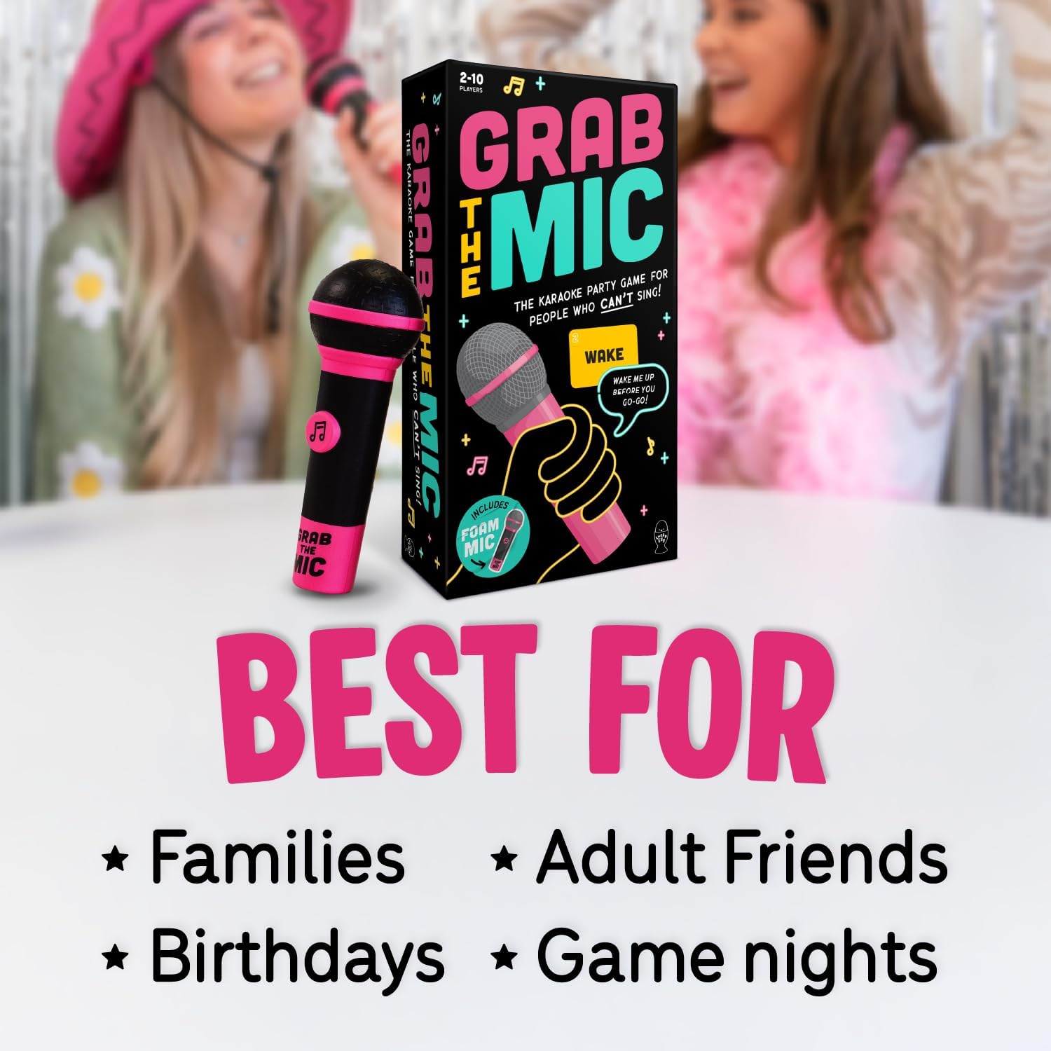 Grab The Mic Family Karaoke Game – Fun Party Board Game with Foam Microphone for Kids & Adults