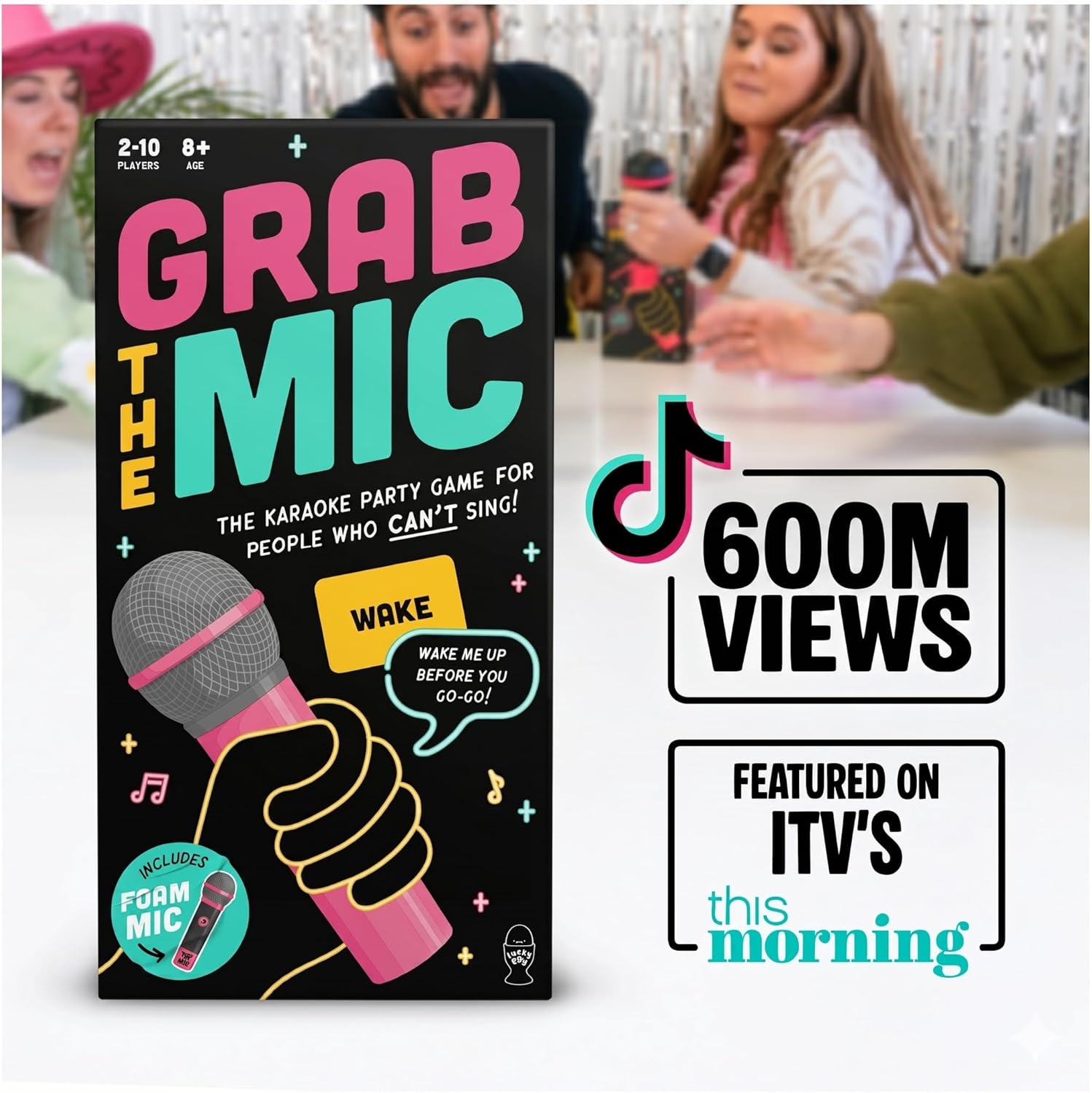 Grab The Mic Family Karaoke Game – Fun Party Board Game with Foam Microphone for Kids & Adults