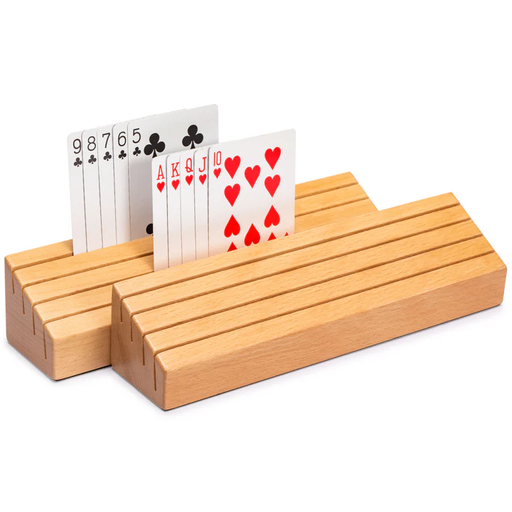 Standard-Size Solid Beechwood Playing Card Holders - Set of 2