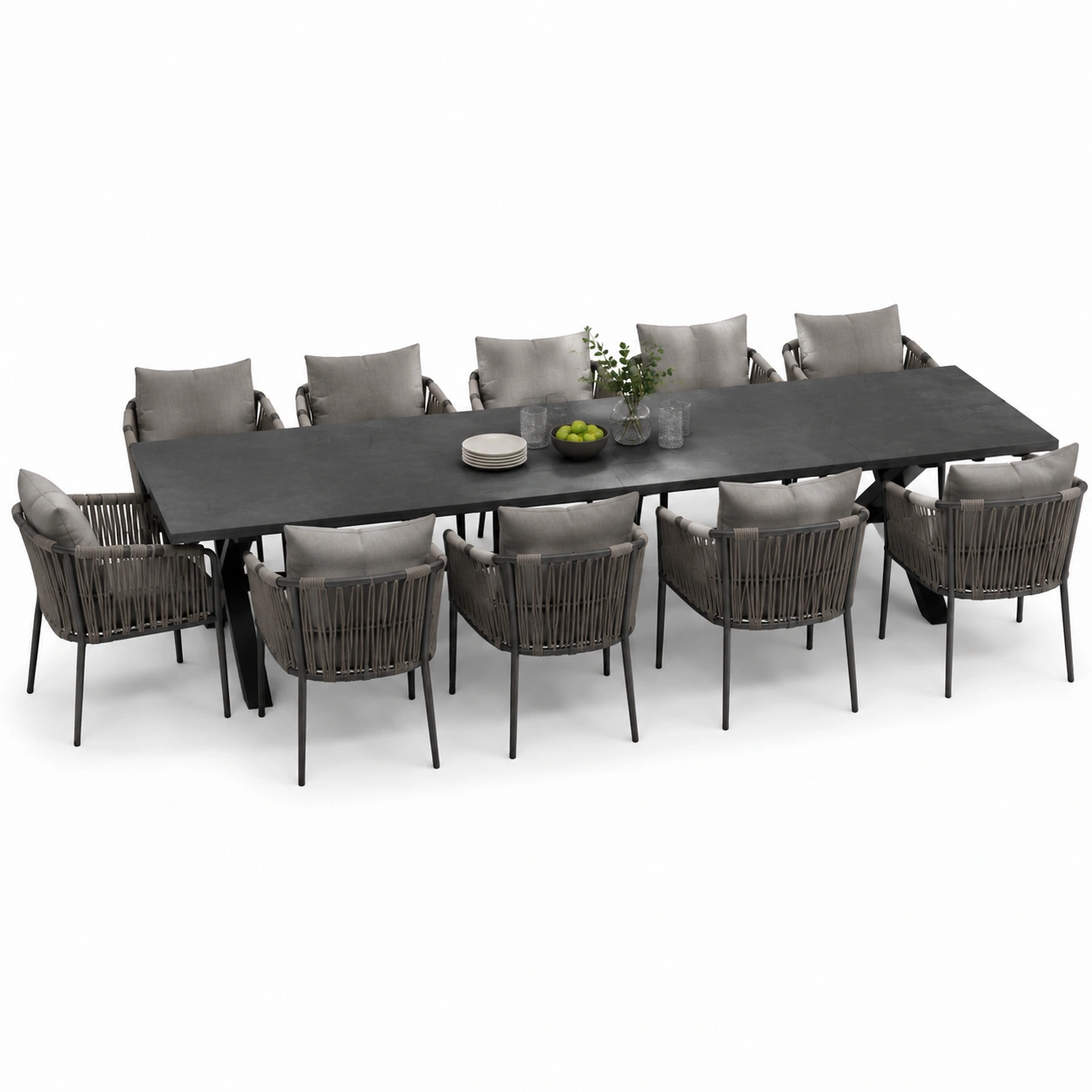 Garten-Esstisch Set (grau, 10 St�hle)
