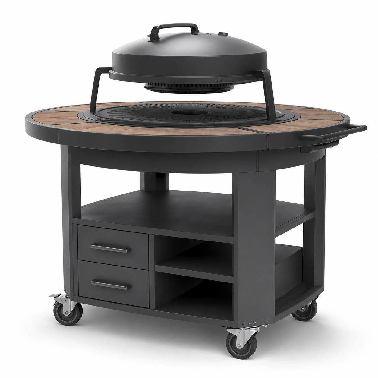 Rund-Grill mit Holzablage