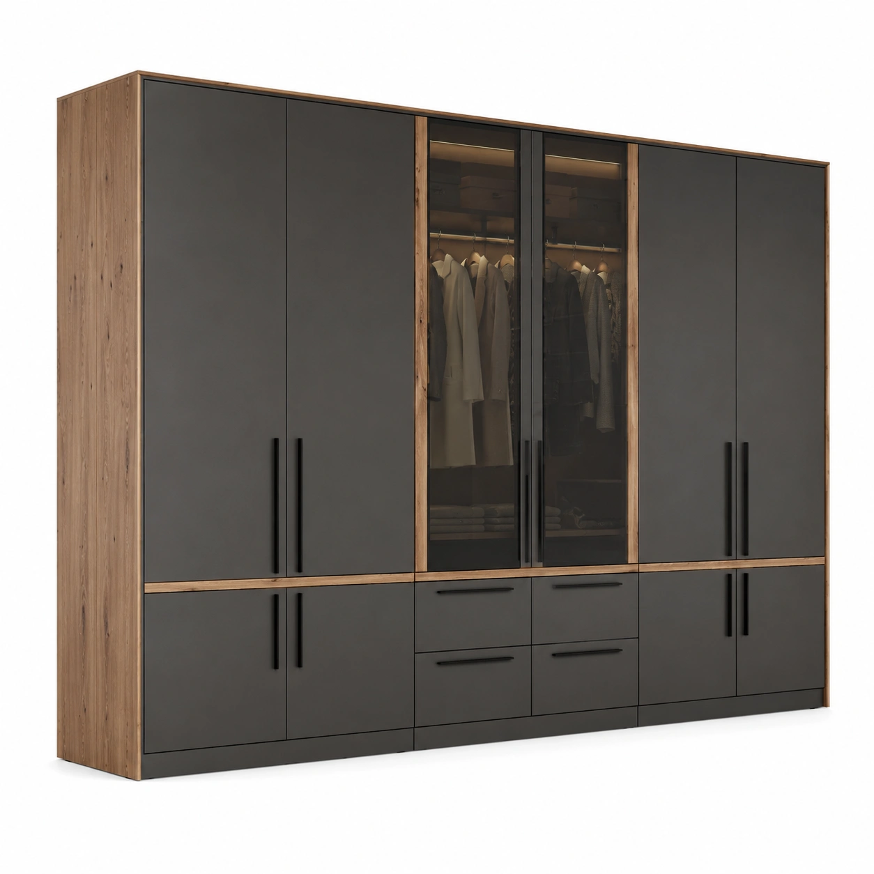 Kleiderschrank Modern Anthrazit mit Holzakzenten