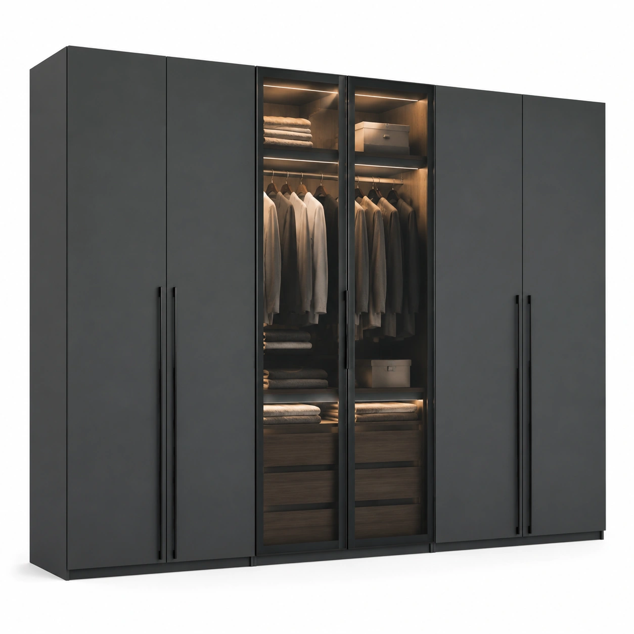 Gro?er Kleiderschrank Schwarz mit Glasfronten