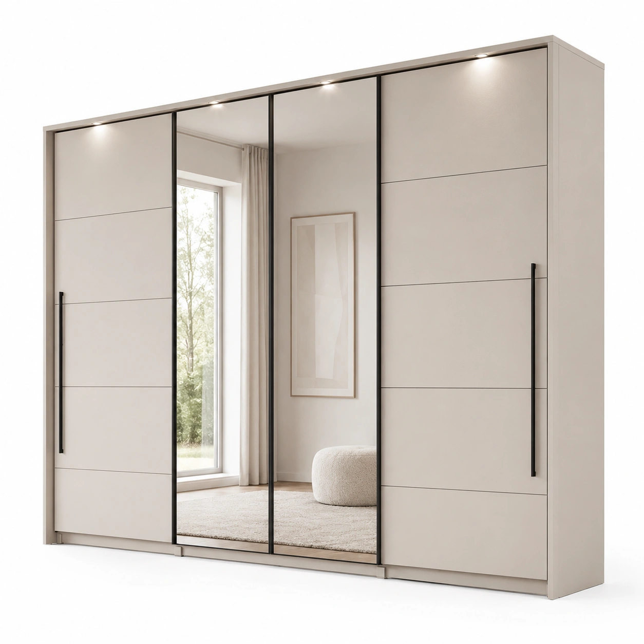 Spiegel-Kleiderschrank Beige Hochglanz