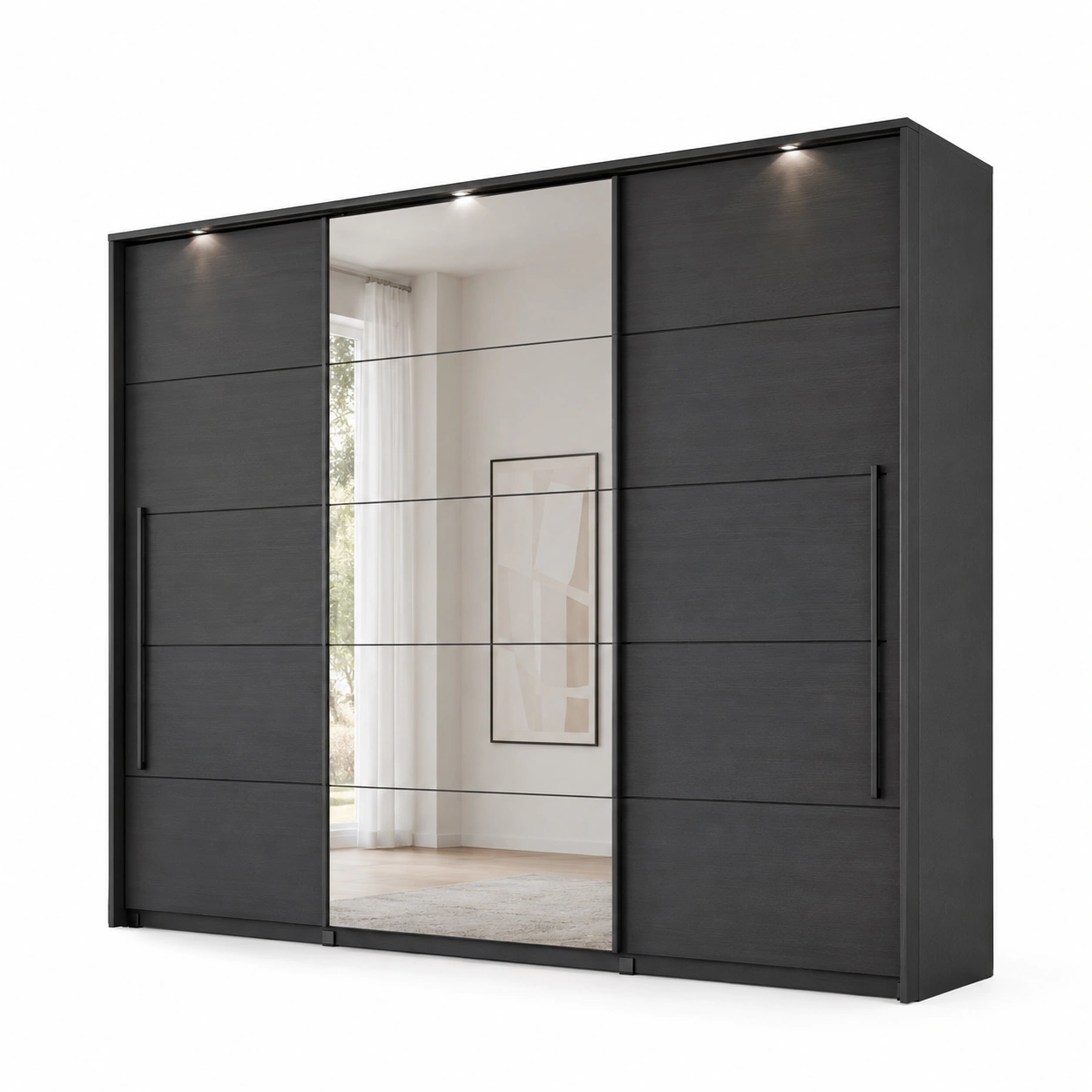Dunkler Spiegel-Kleiderschrank Anthrazit
