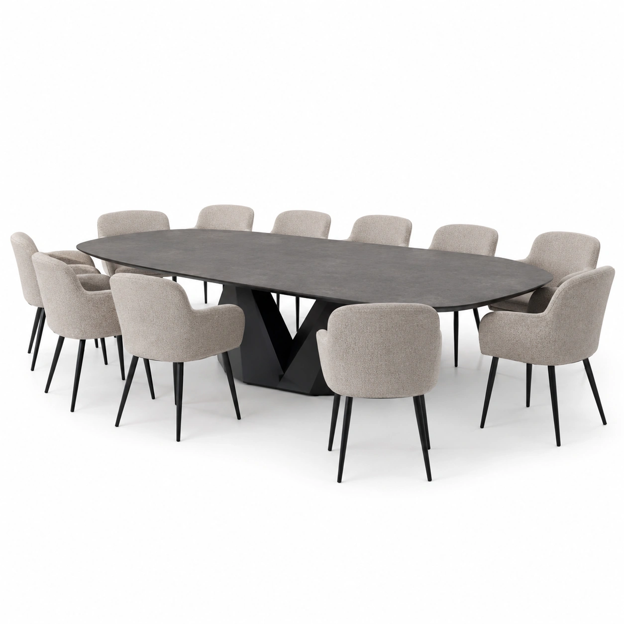 Esstisch mit Holzst�hlen Natur 12 Personen 300x120 cm