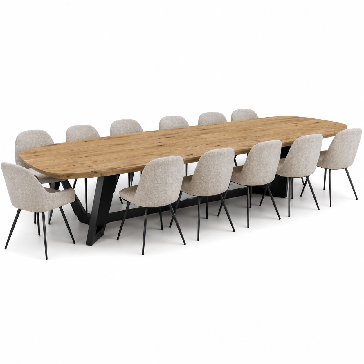 Esstisch mit Polsterst�hlen Beige 10 Personen 280x110 cm