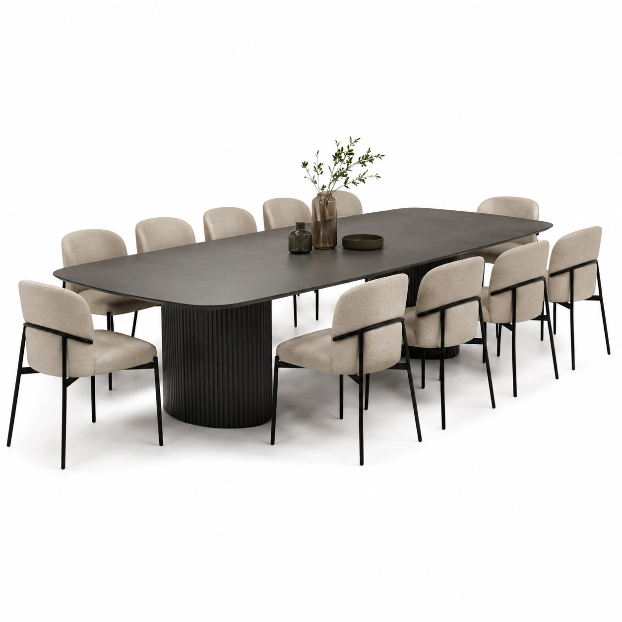 Esstisch mit Polsterst�hlen Beige 10 Personen 300x120 cm