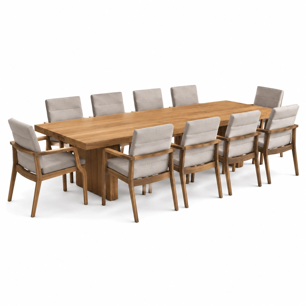 Esstisch mit Polsterst�hlen Beige 10 Personen 300x120 cm