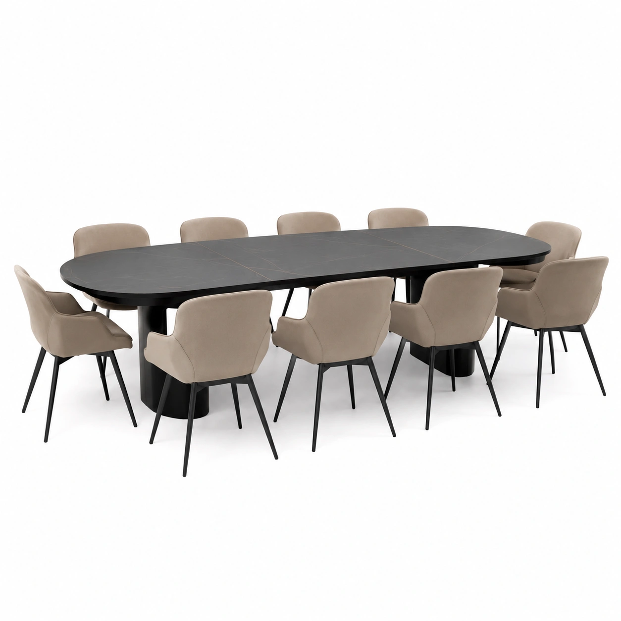 Esstisch mit Polsterst�hlen Beige 10 Personen 320x130 cm