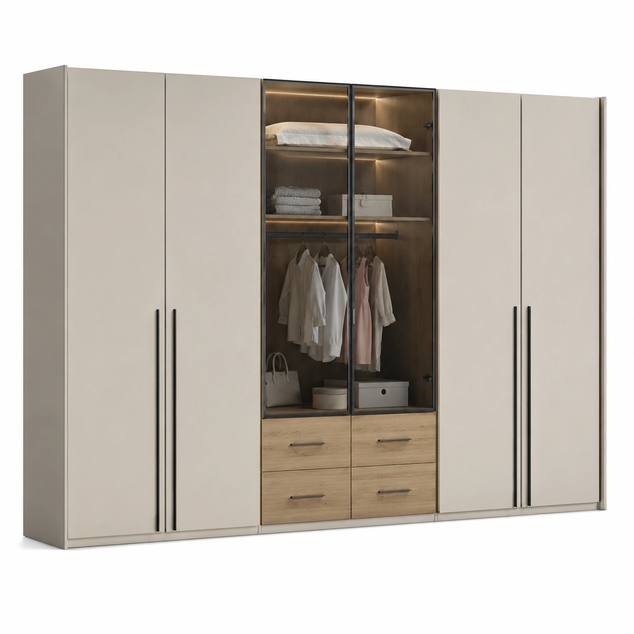Premium Kleiderschrank mit Glasvitrine