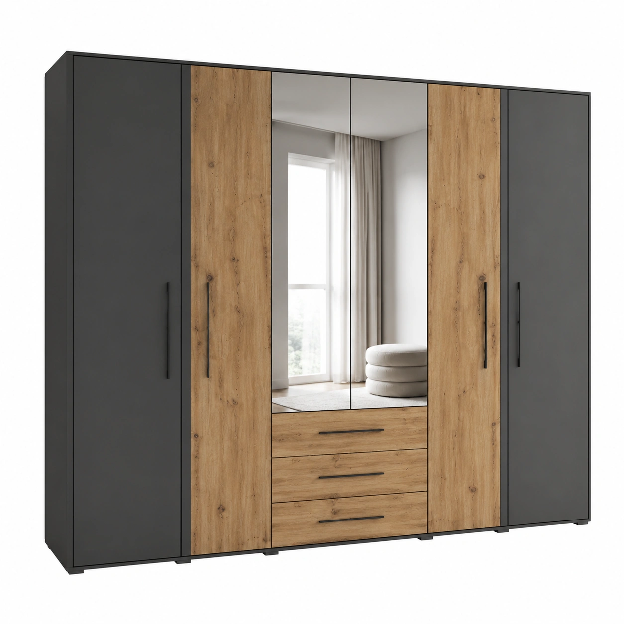 Grosser Kleiderschrank Schwarz Holzoptik