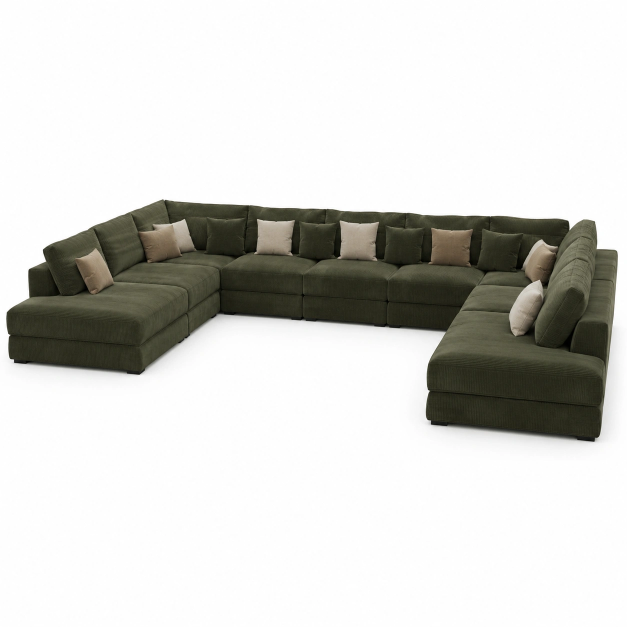 Modulares U Form Sofa Cord Olivgruen