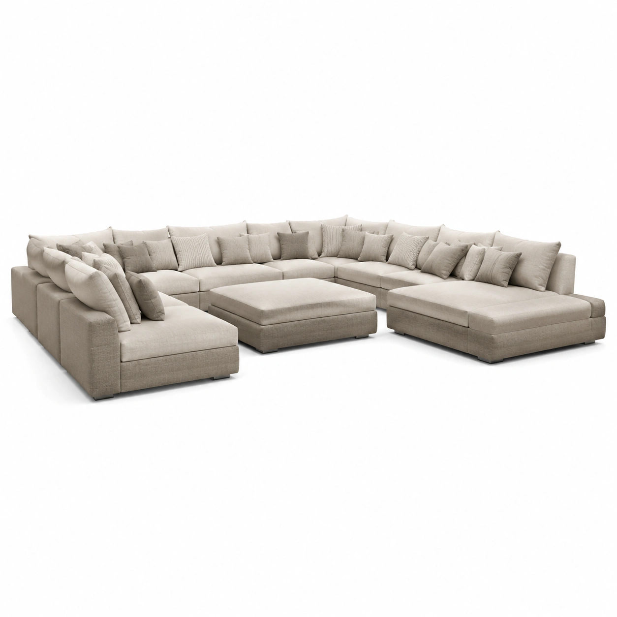 Premium U Sofa Cremeweiss mit Hocker