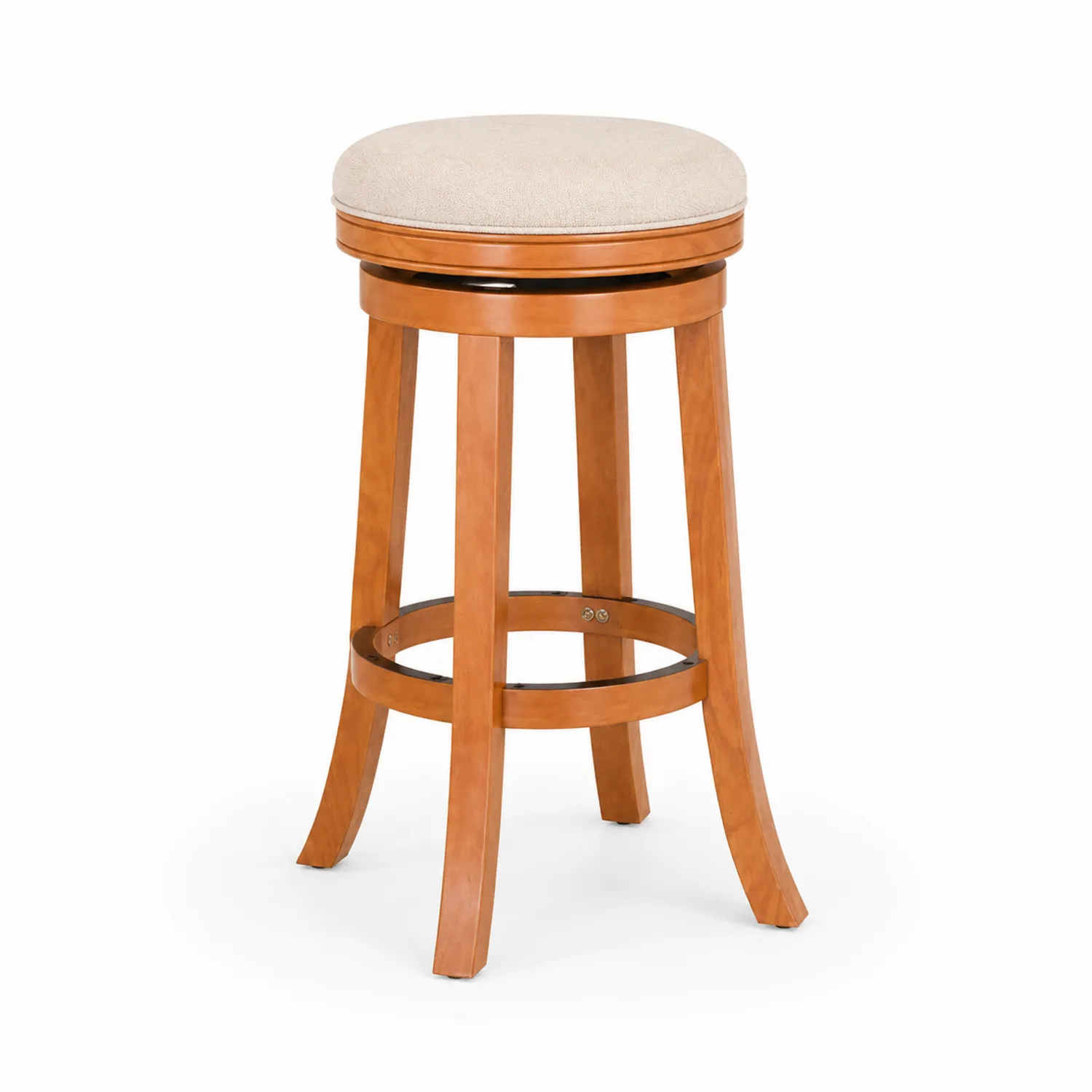 Taburete de Bar de Madera de Haya Asiento de Poliéster Beige