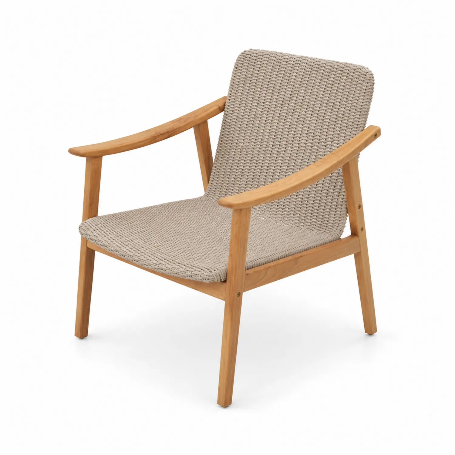 Sillón de cuerda sintética con estructura de teca Beige