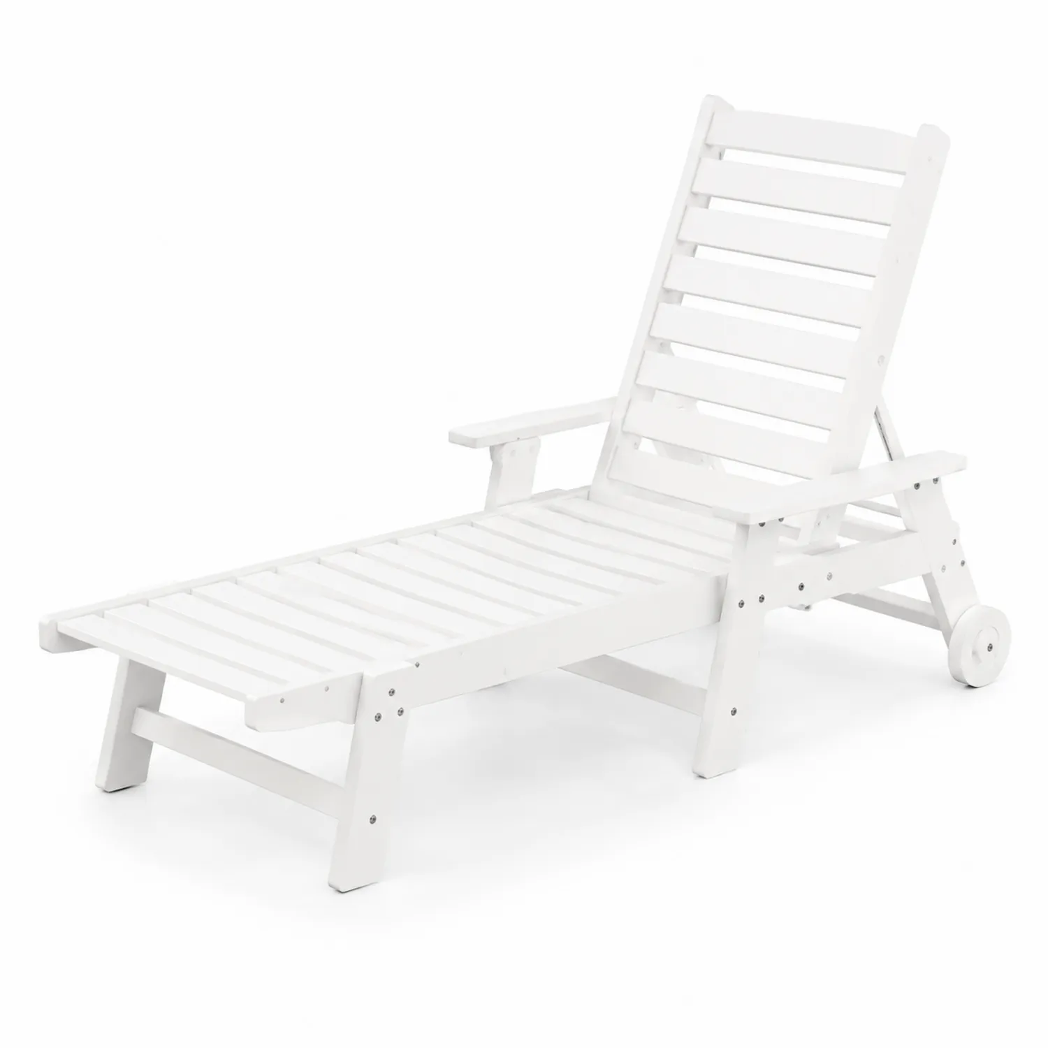 Tumbona de madera con ruedas blanca