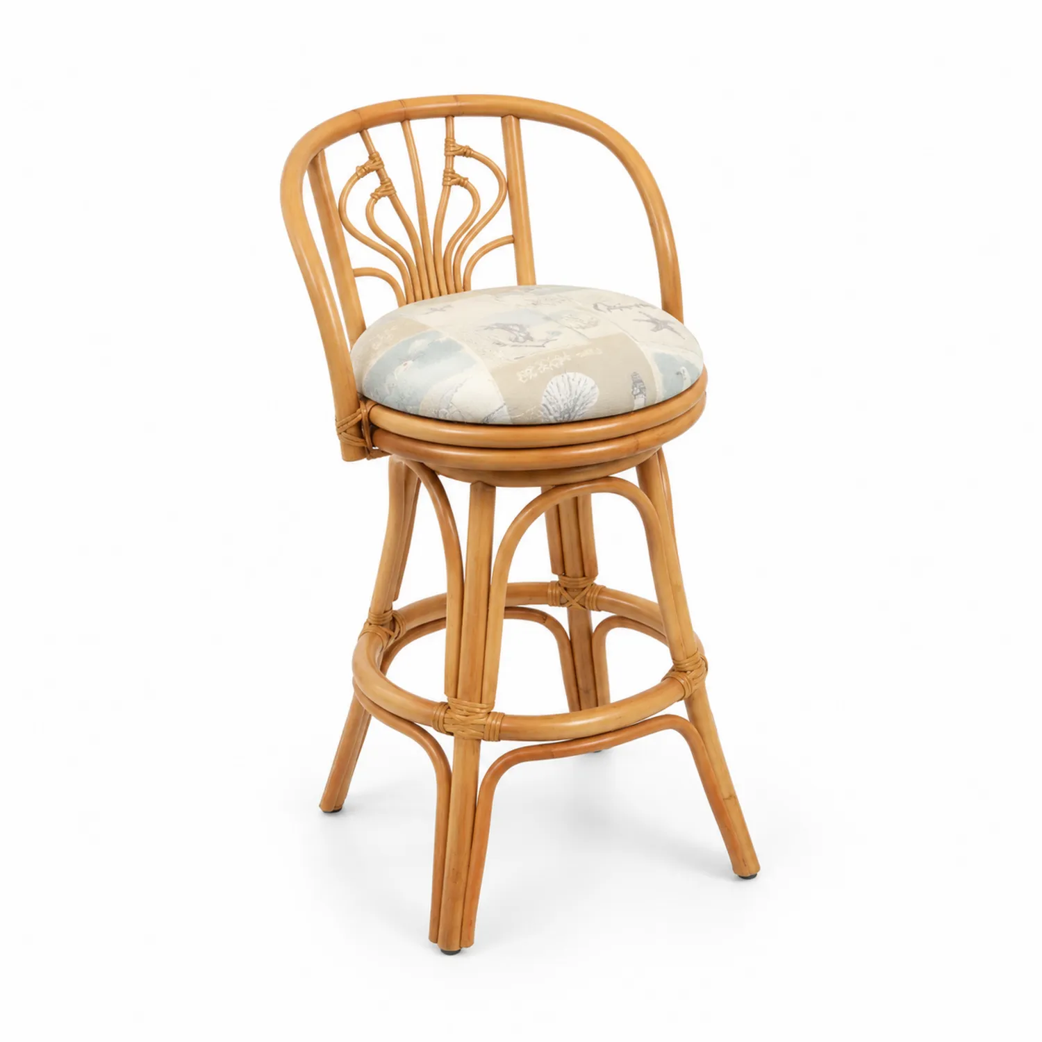 Taburete de ratán con asiento giratorio beige