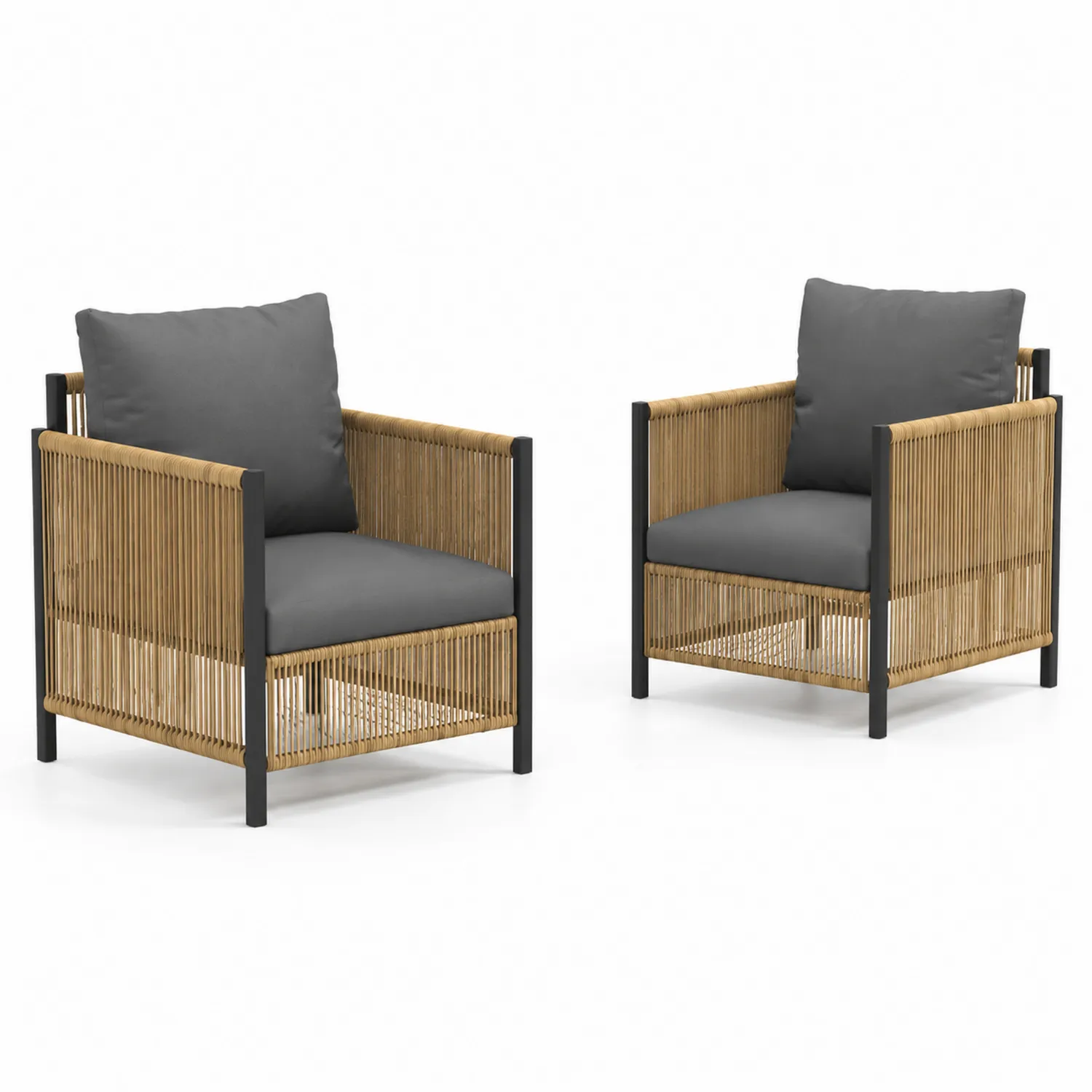Juego de 2 sillones de aluminio y cuerda para exterior 70x70x80 cm gris oscuro/beige