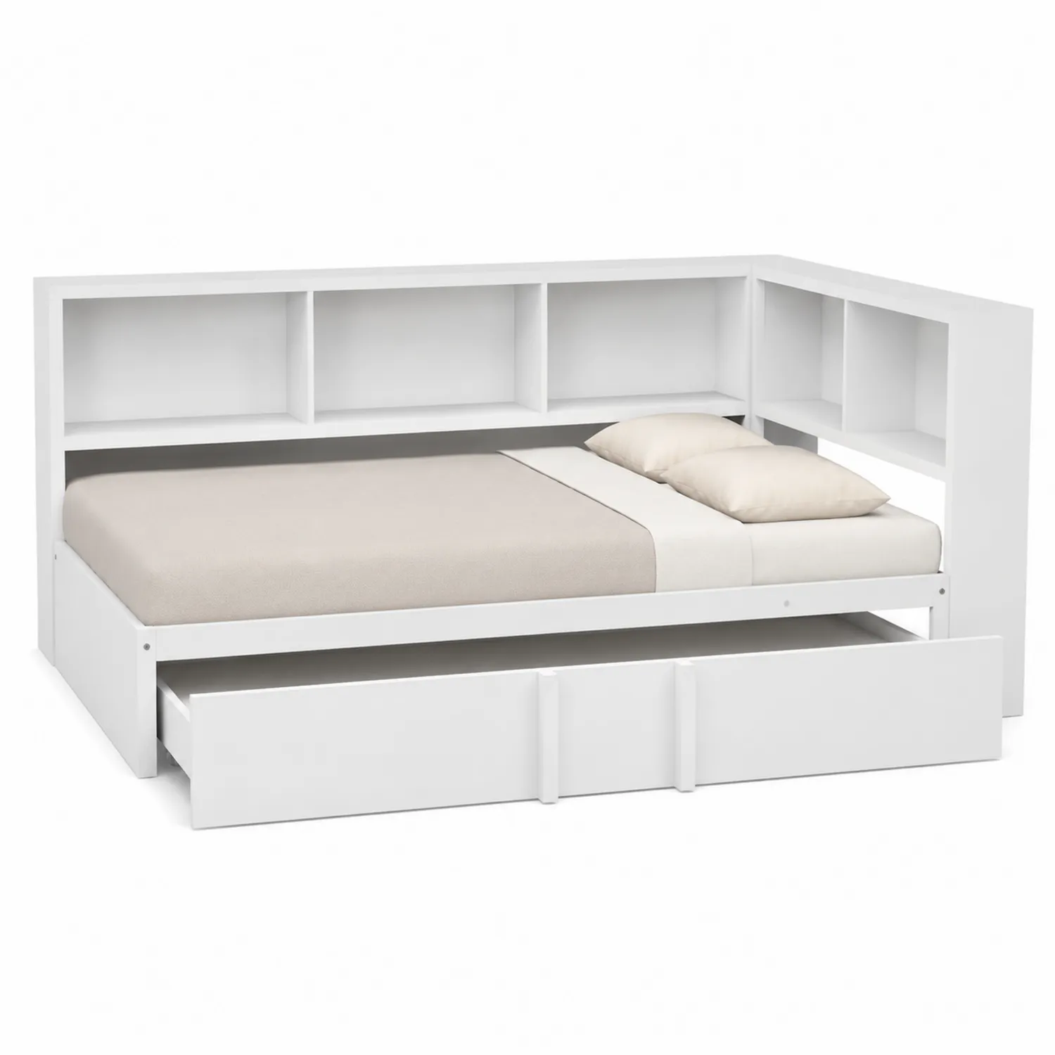 Cama Modular con Cajones y Estantería Blanco 200x90 cm MDF