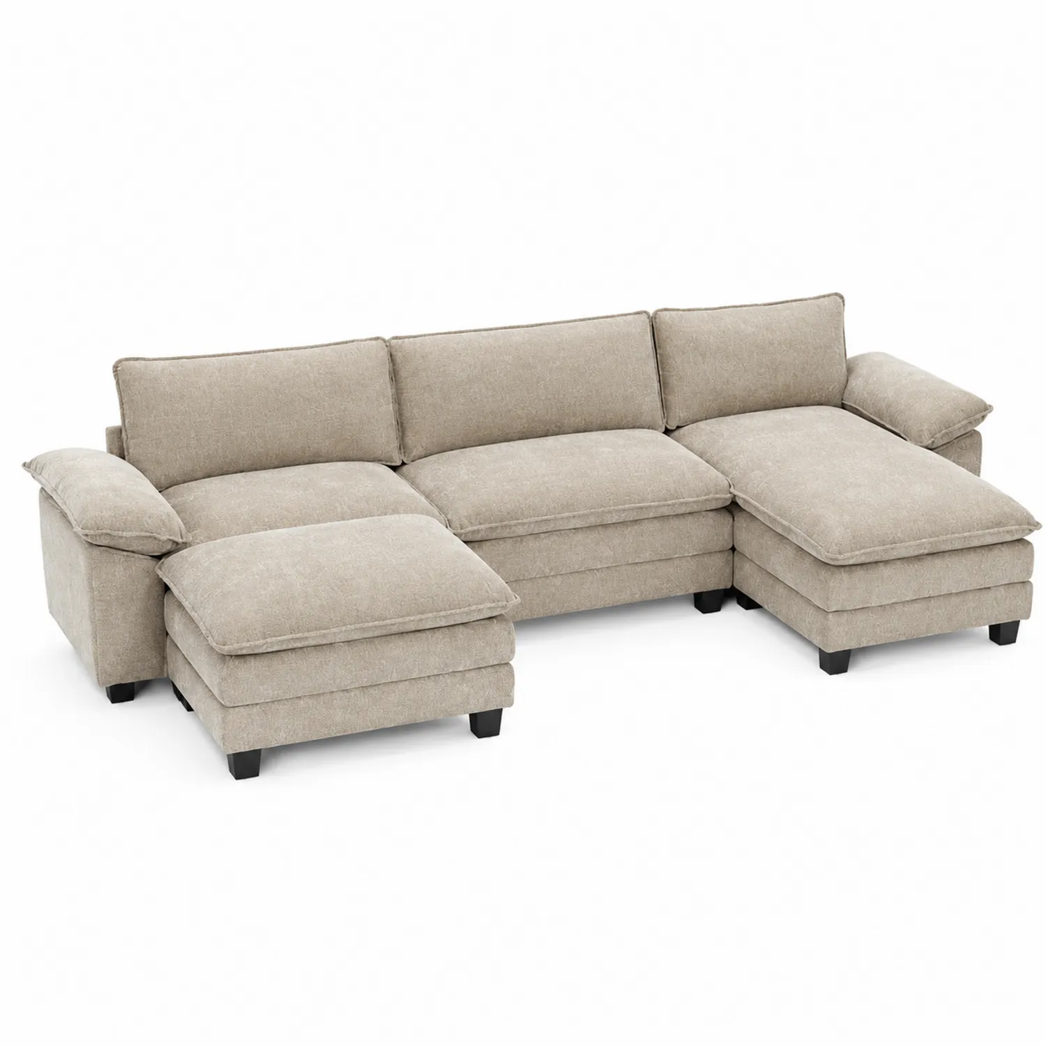 Sofá Seccional de Tela Beige con Chaise Longue