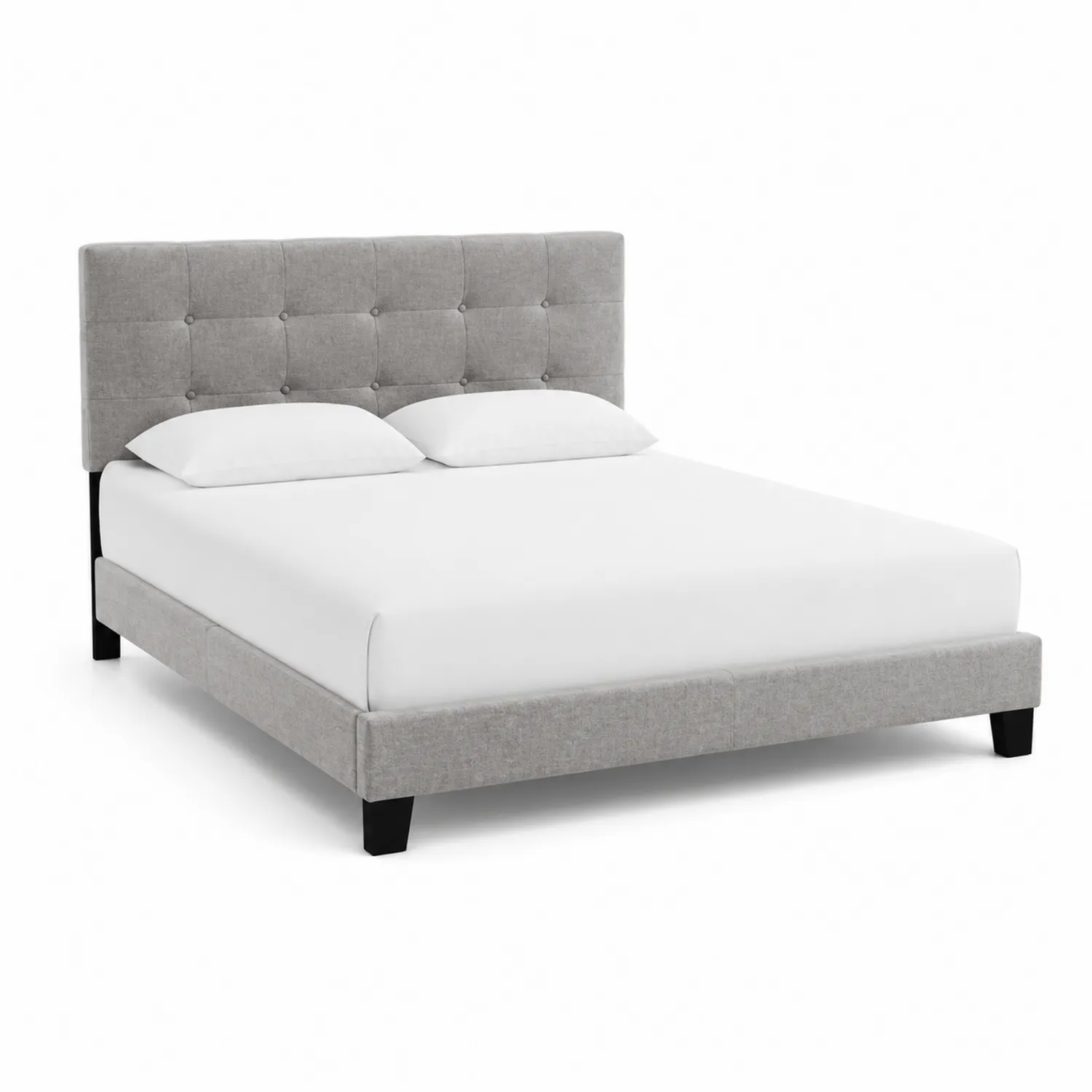 Cama doble de tela gris 200x160 cm con cabecera capitoné