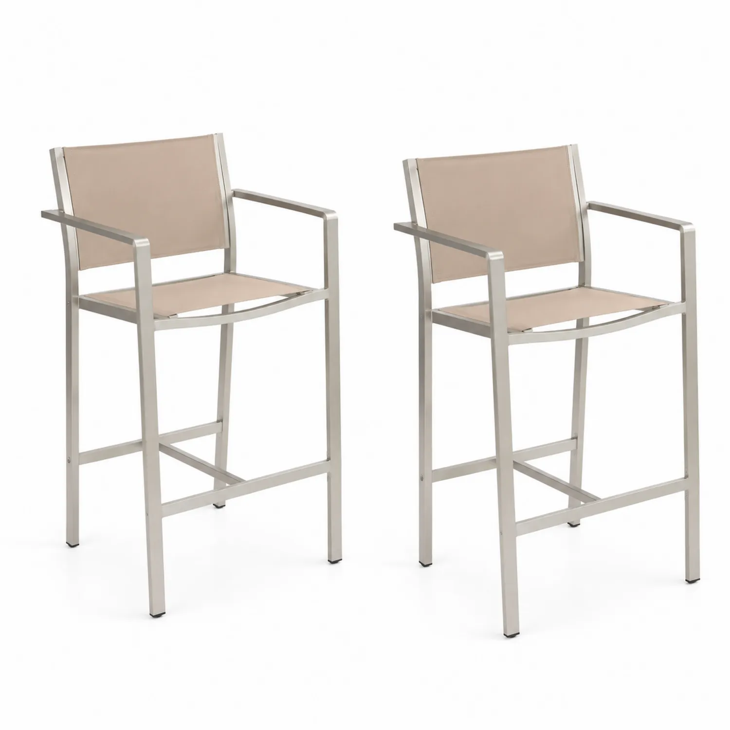 Conjunto de 2 sillas de acero inoxidable y textilene beige