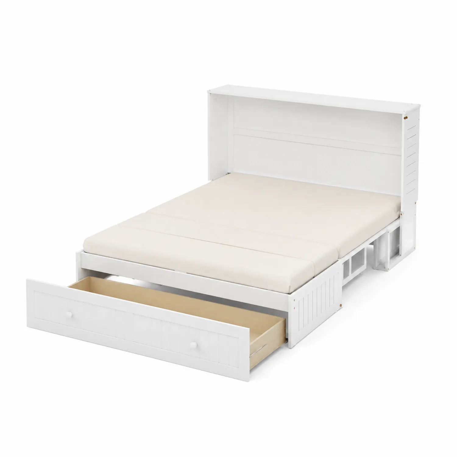 Cama plegable de madera con almacenamiento Blanco