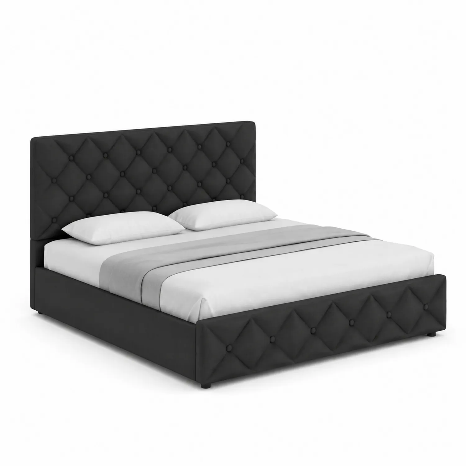 Cama doble con cabecero de tela negra 200x160 cm