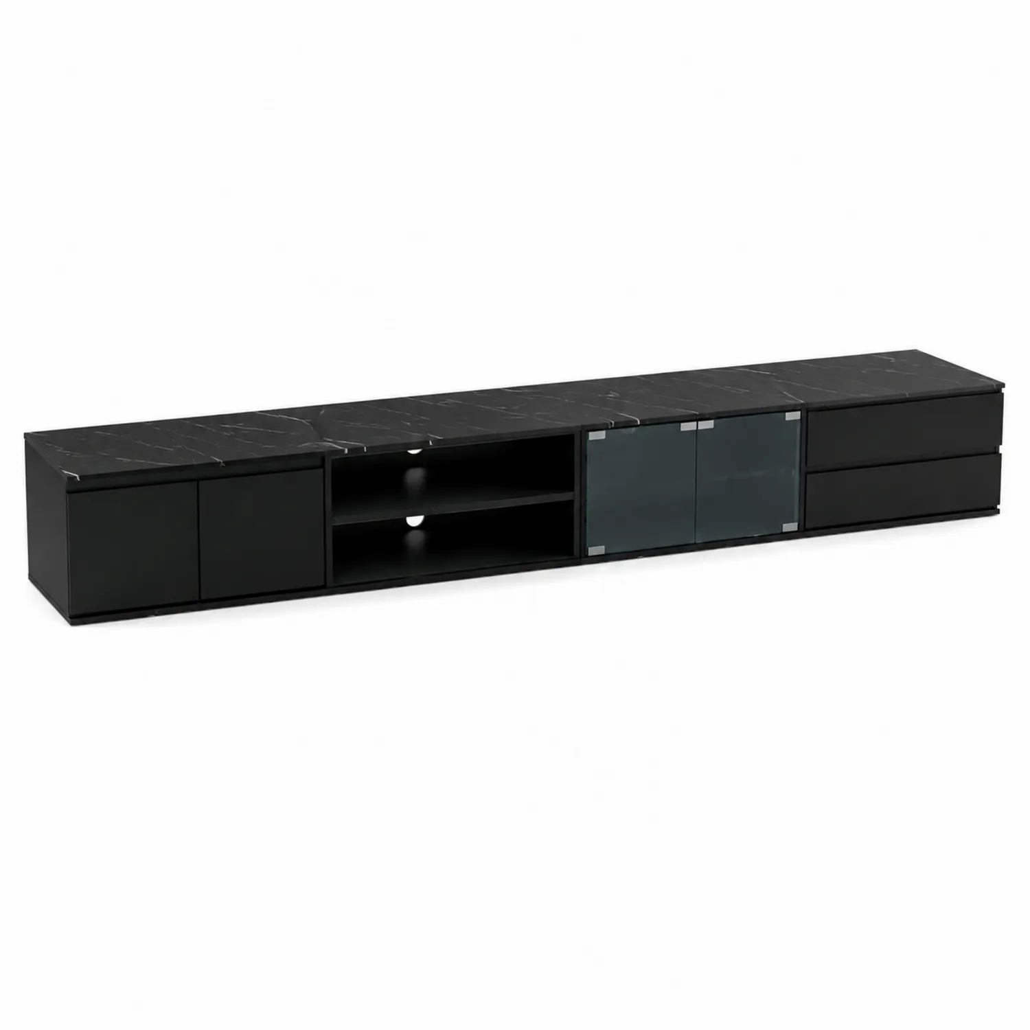 Mueble de TV modular con puertas de vidrio y estantes