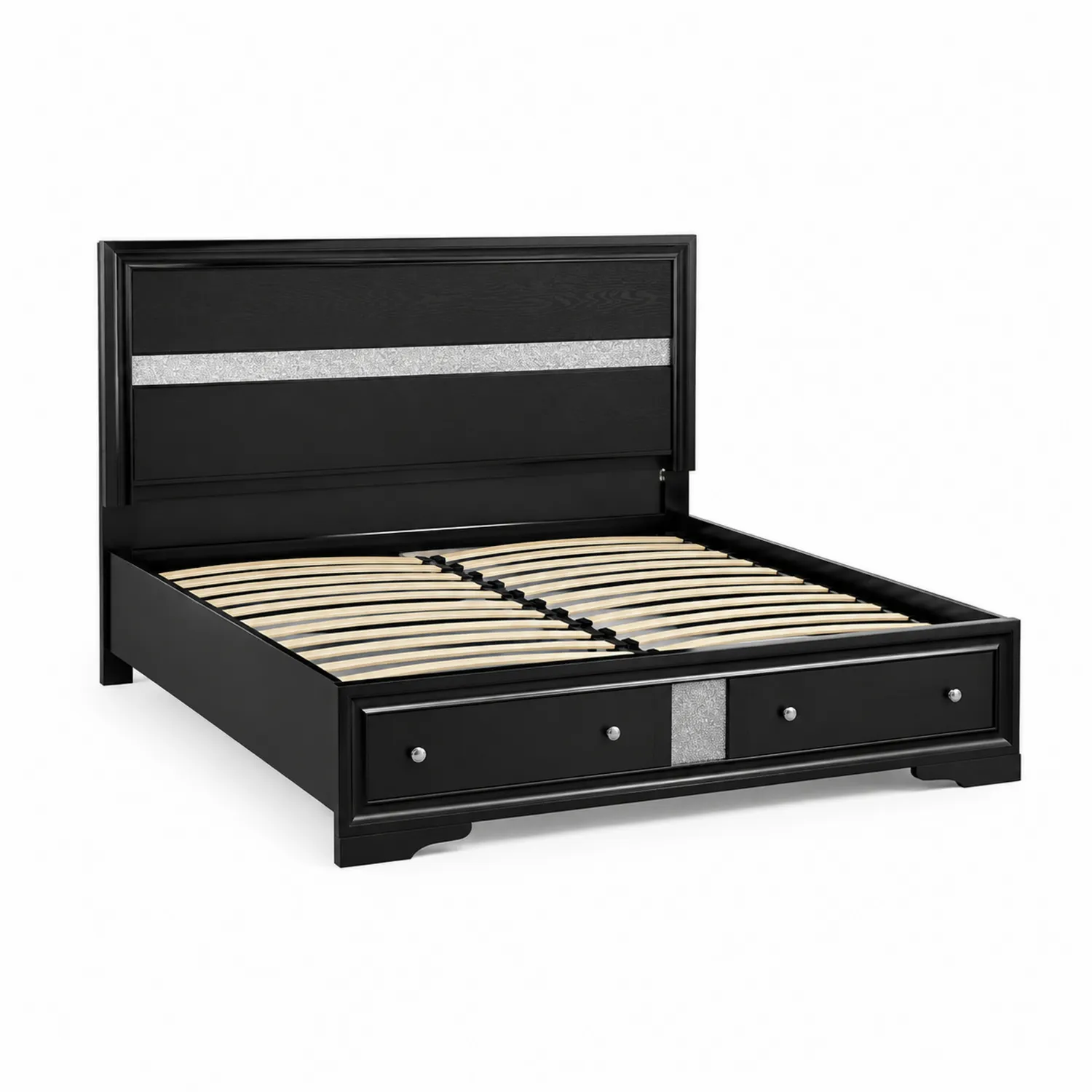 Cama de Madera Negra con Almacenaje 200x160 cm