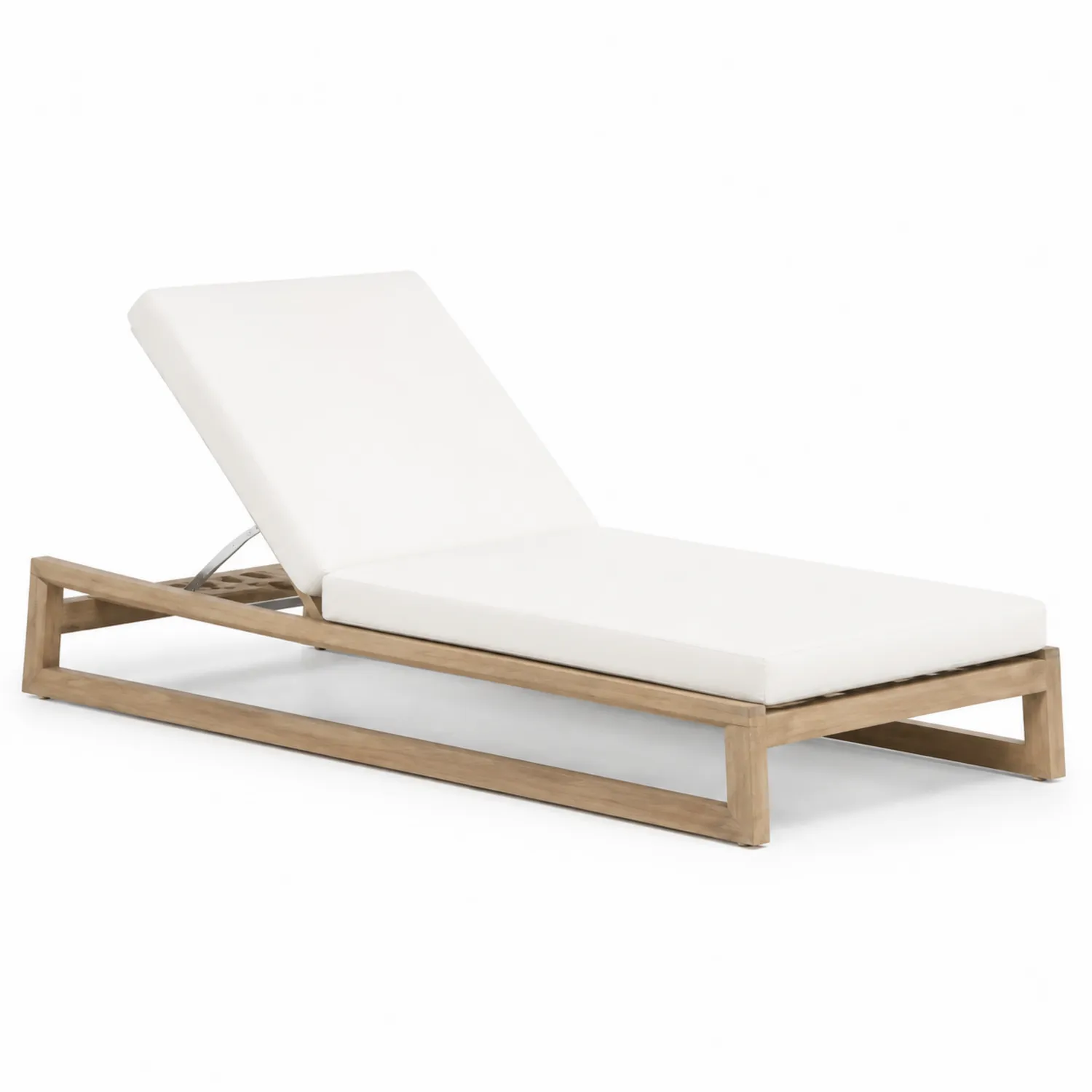 Tumbona de madera de teca con cojín blanco 200x65x35 cm