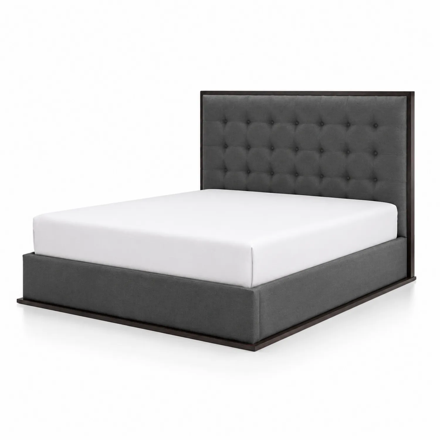 Cama tapizada en poliéster gris oscuro con cabecero acolchado 200x160 cm