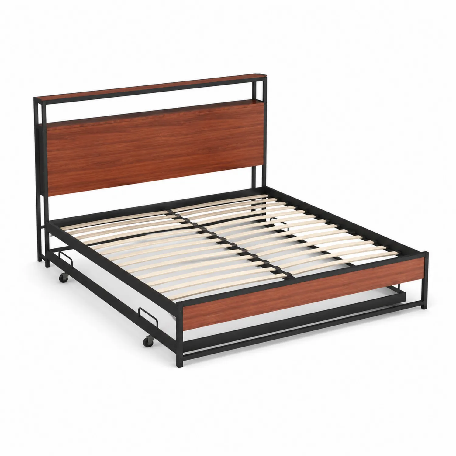 Cama de Metal y Madera con Ruedas 200x160 cm