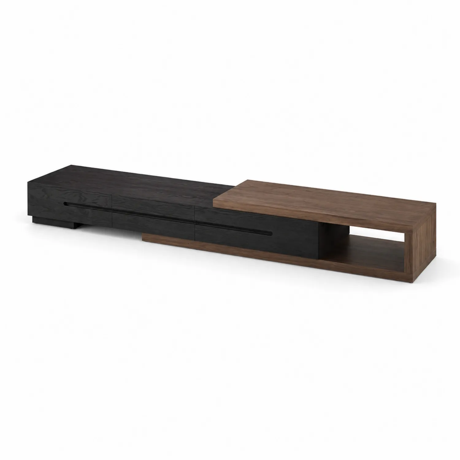 Mueble para TV de madera con diseño en L negro y marrón