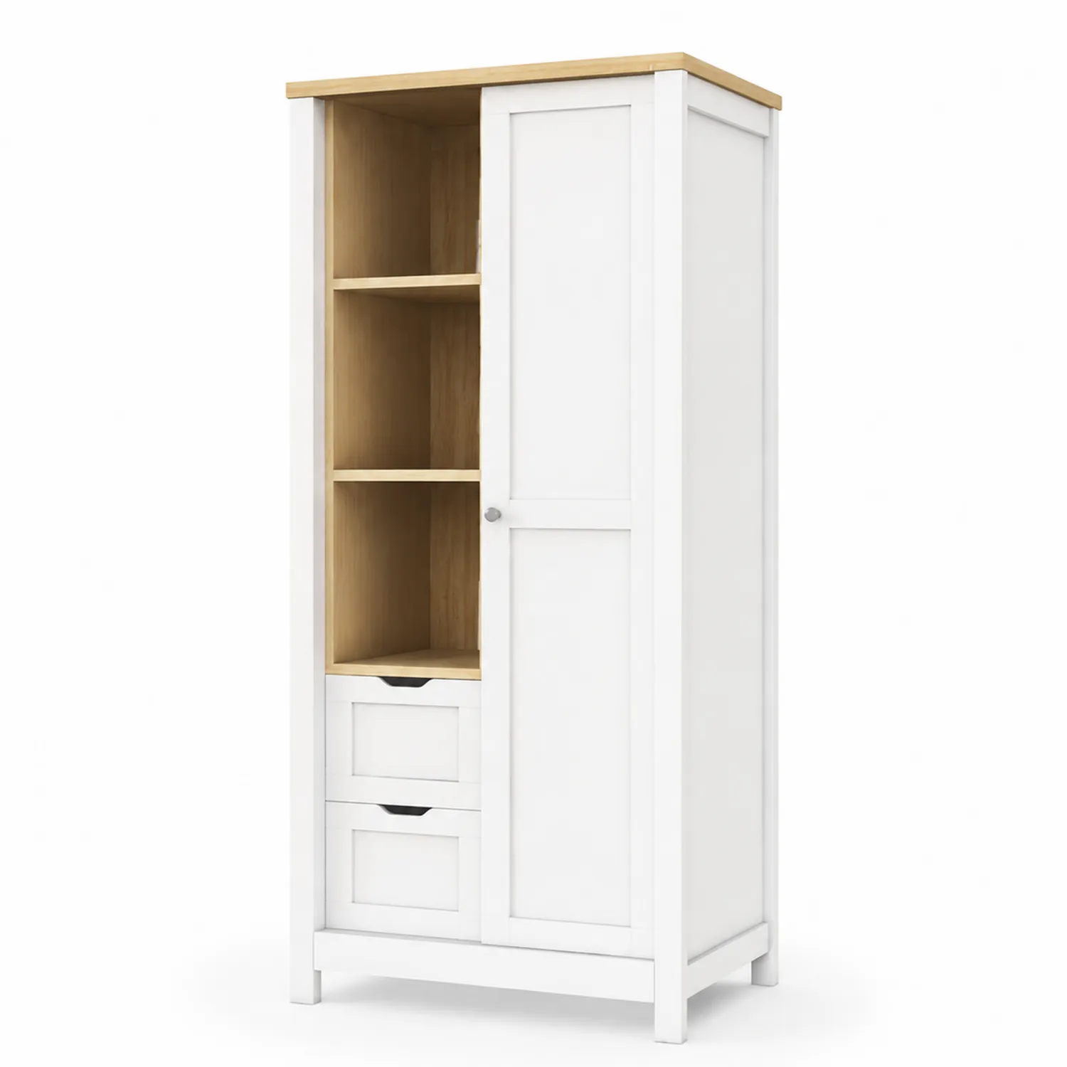 Armario de Madera Blanco y Natural con Puerta y Cajones 180x70x40 cm