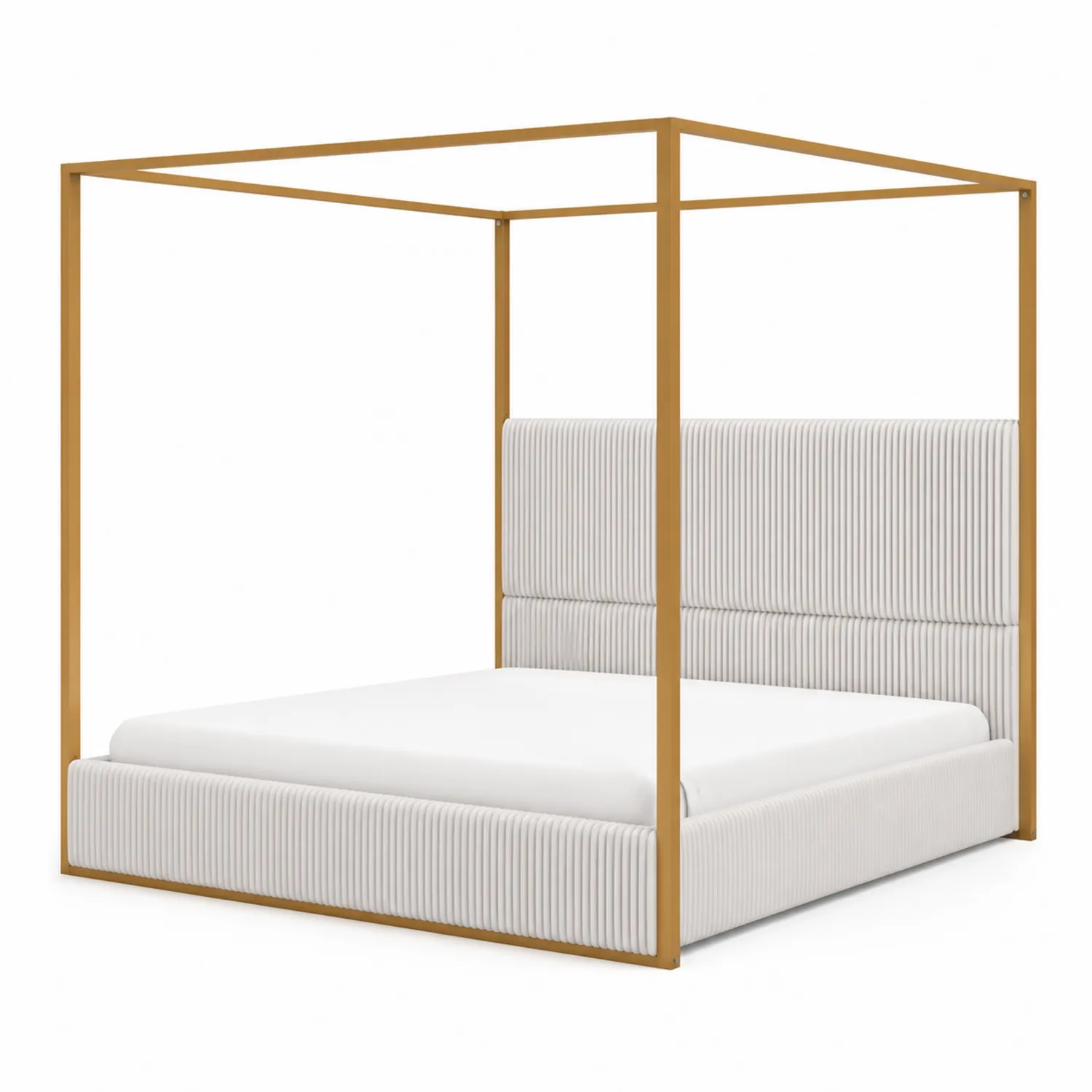 Cama Dosel tamaño King con Estructura de Metal y Tapizado Beige