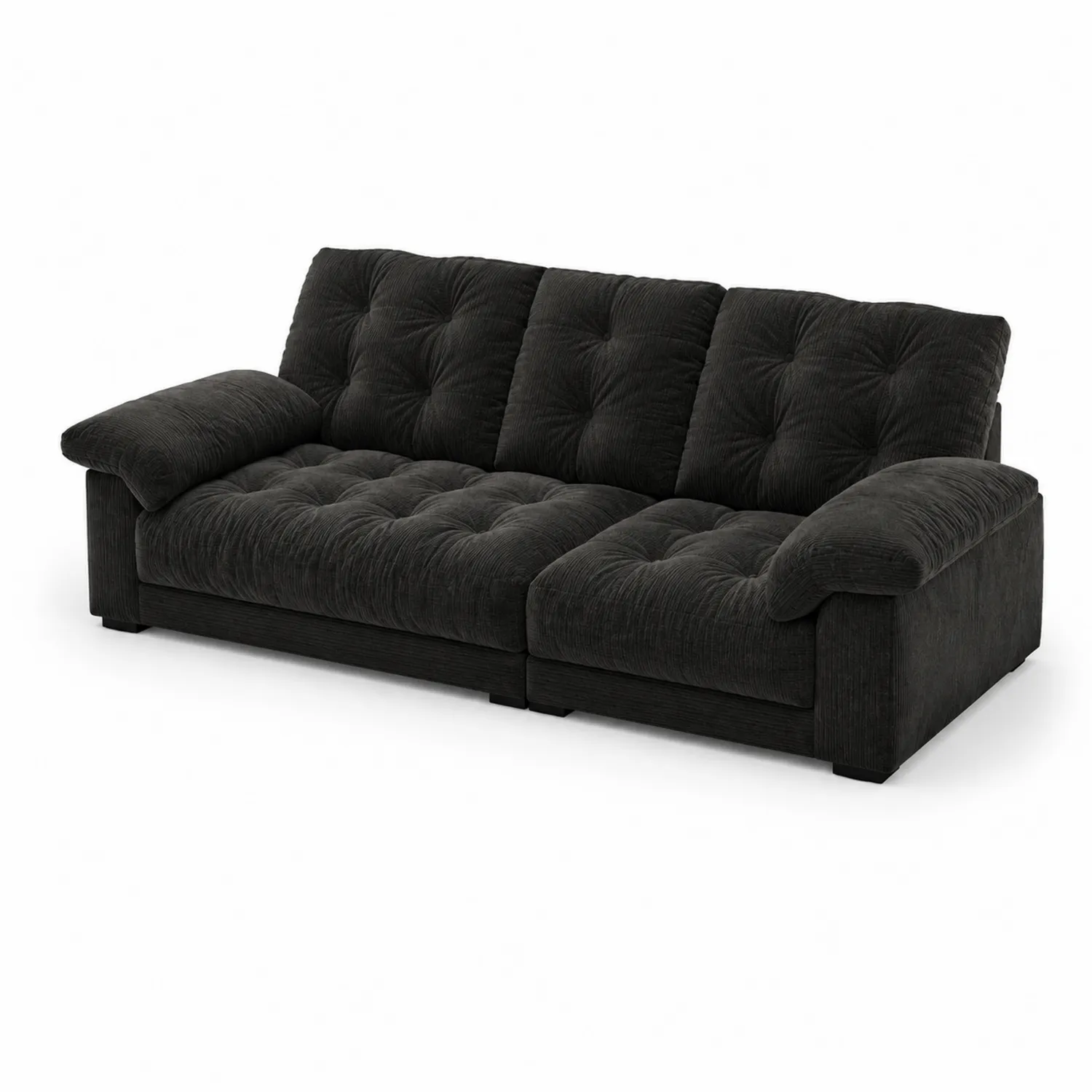 Sofá de 3 plazas de pana negro 250x100x90 cm