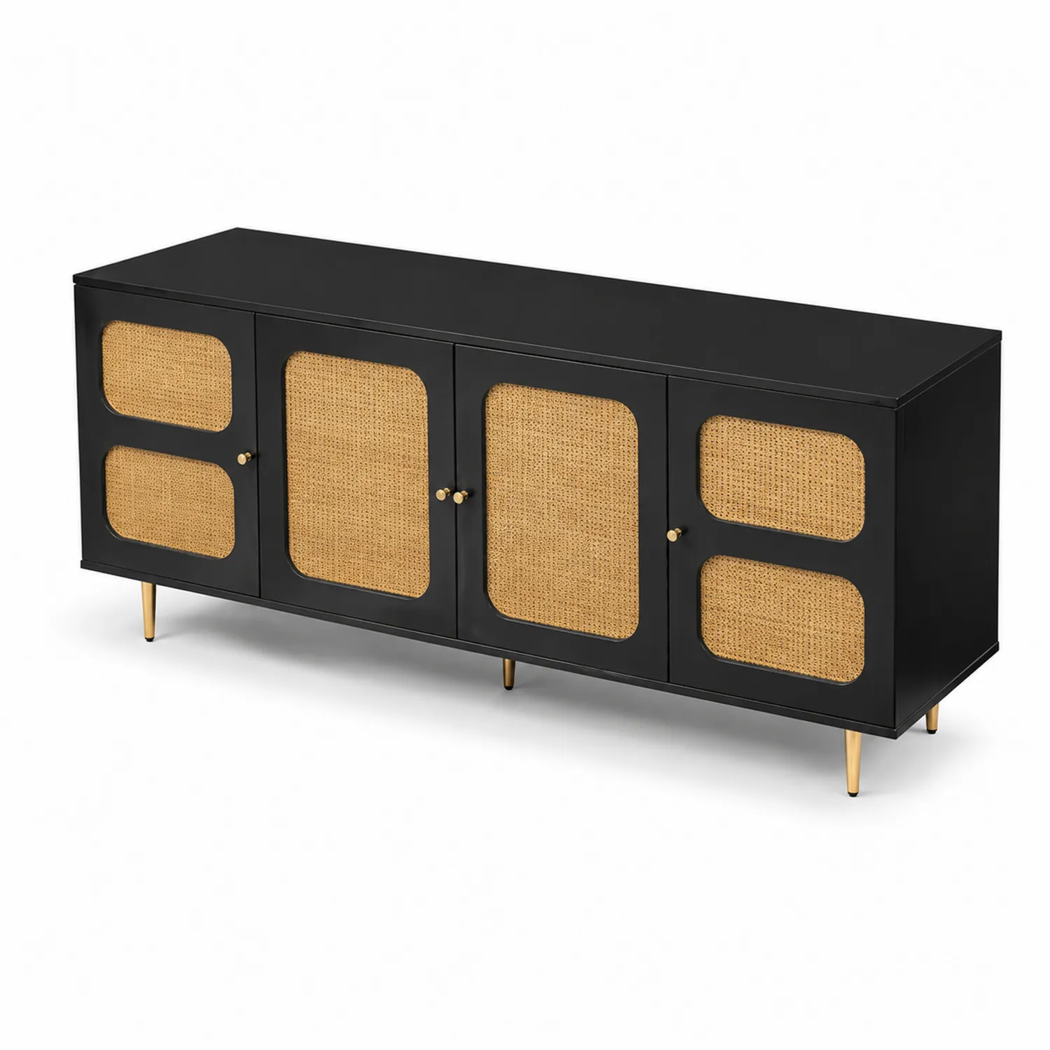 Mueble consola de MDF y ratán con patas de acero 180cm