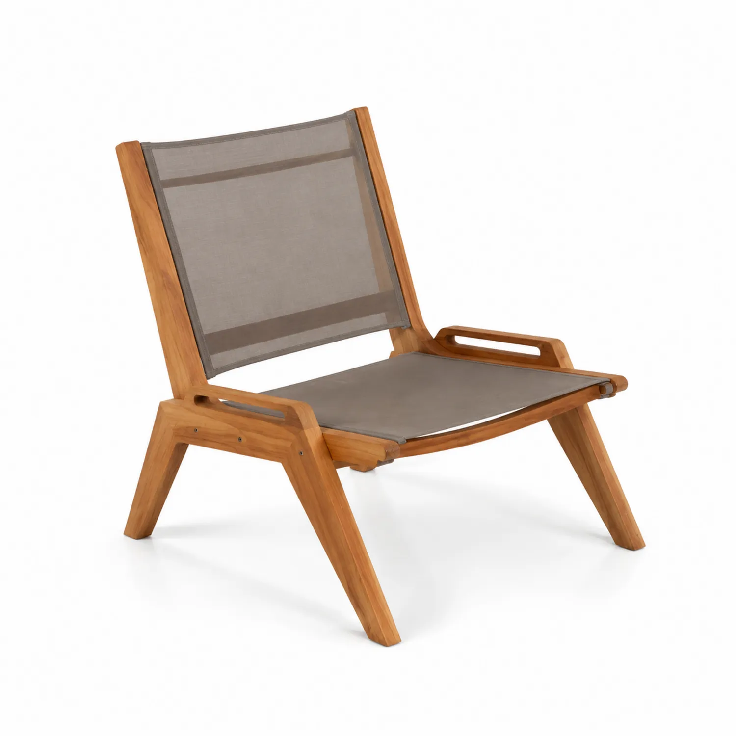 Sillón de exterior de madera y tela marrón