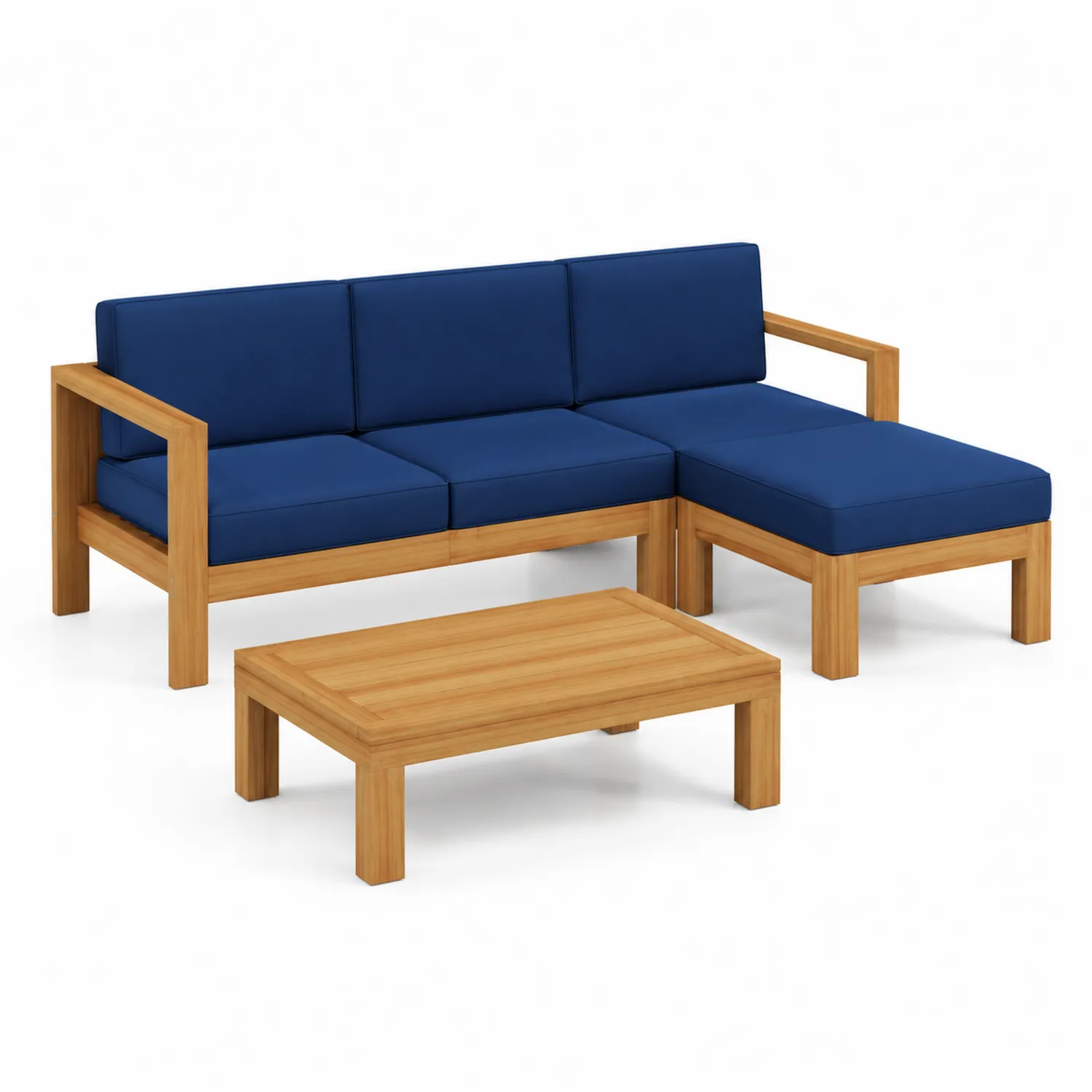 Set de Sofá y Mesa de Patio en Madera y Cojines Azul