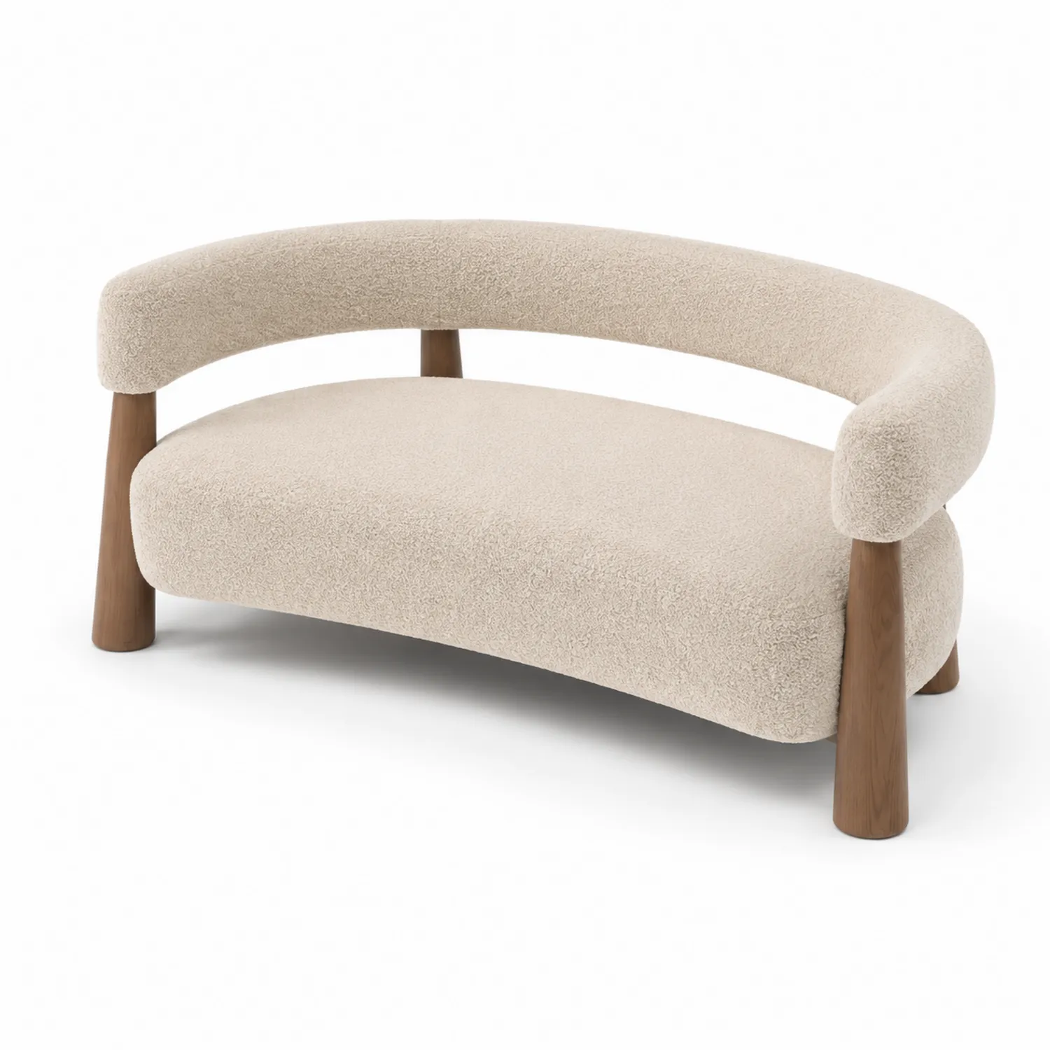 Sofá curvado de 2 plazas de tela con patas de madera