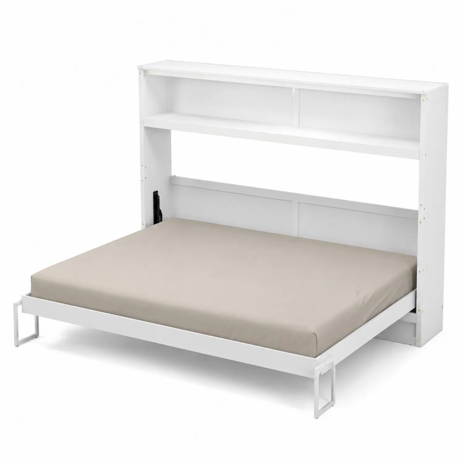 Cama abatible de MDF blanco 200x140 cm con colchón de algodón beige