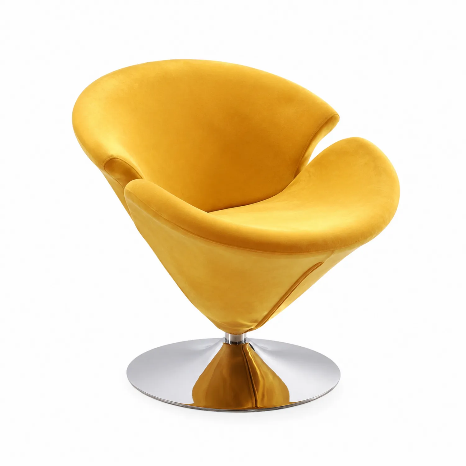 Silla giratoria de terciopelo amarillo con base metálica