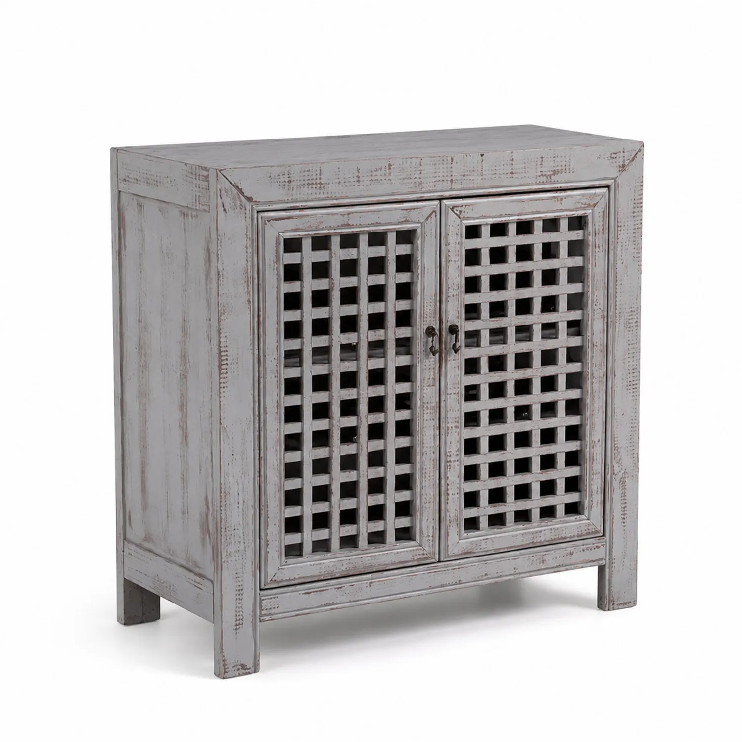 Aparador de madera con puertas de rejilla gris