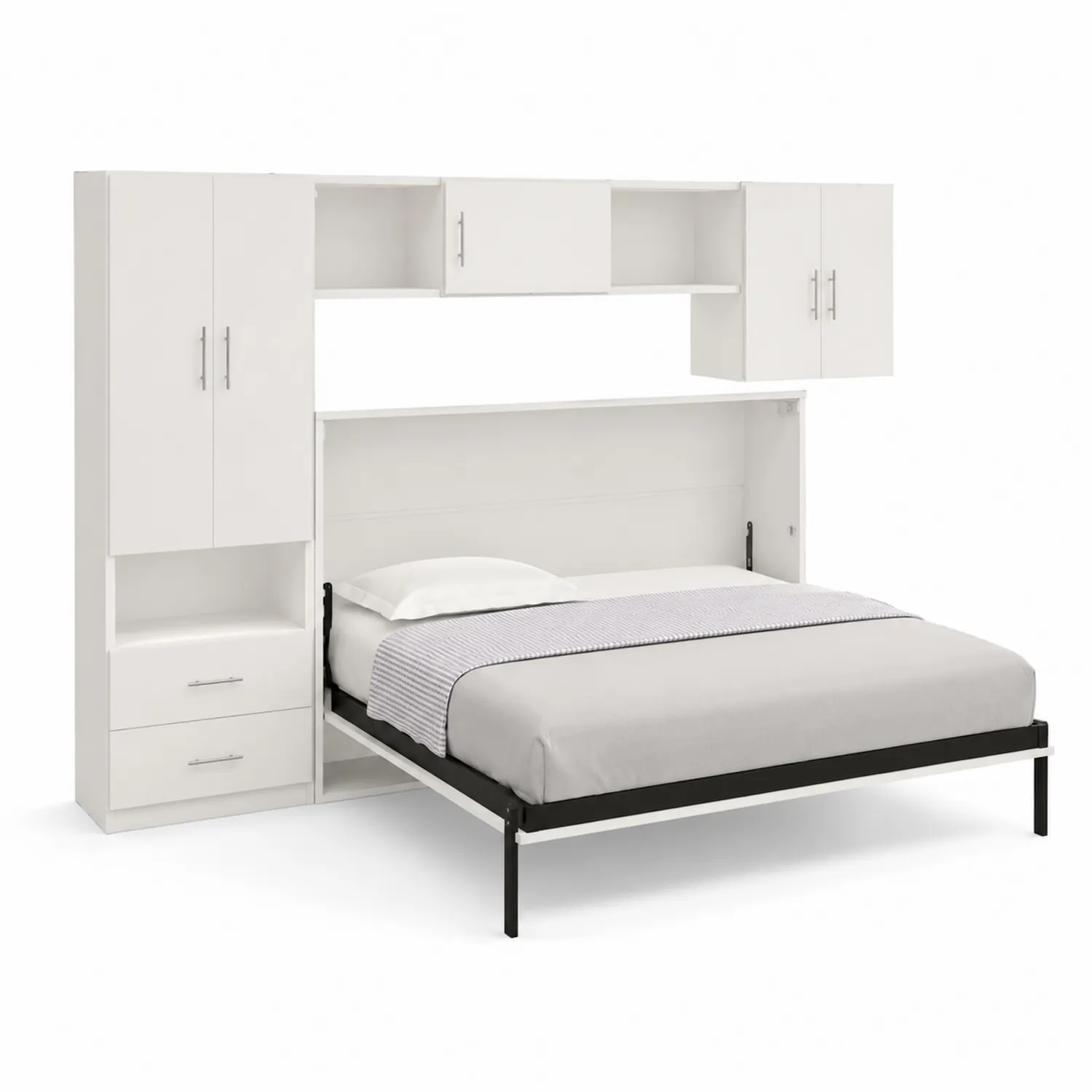Cama abatible de MDF con almacenamiento y armarios, 200x150 cm, Blanco